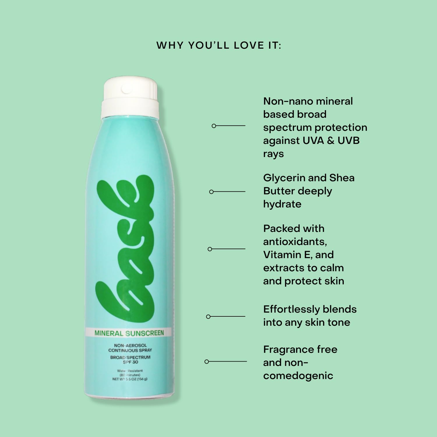 Bask Suncare SPF 30 Mineral Sunscreen Spray – Fragrance Free, Reef Safe, Lightweight