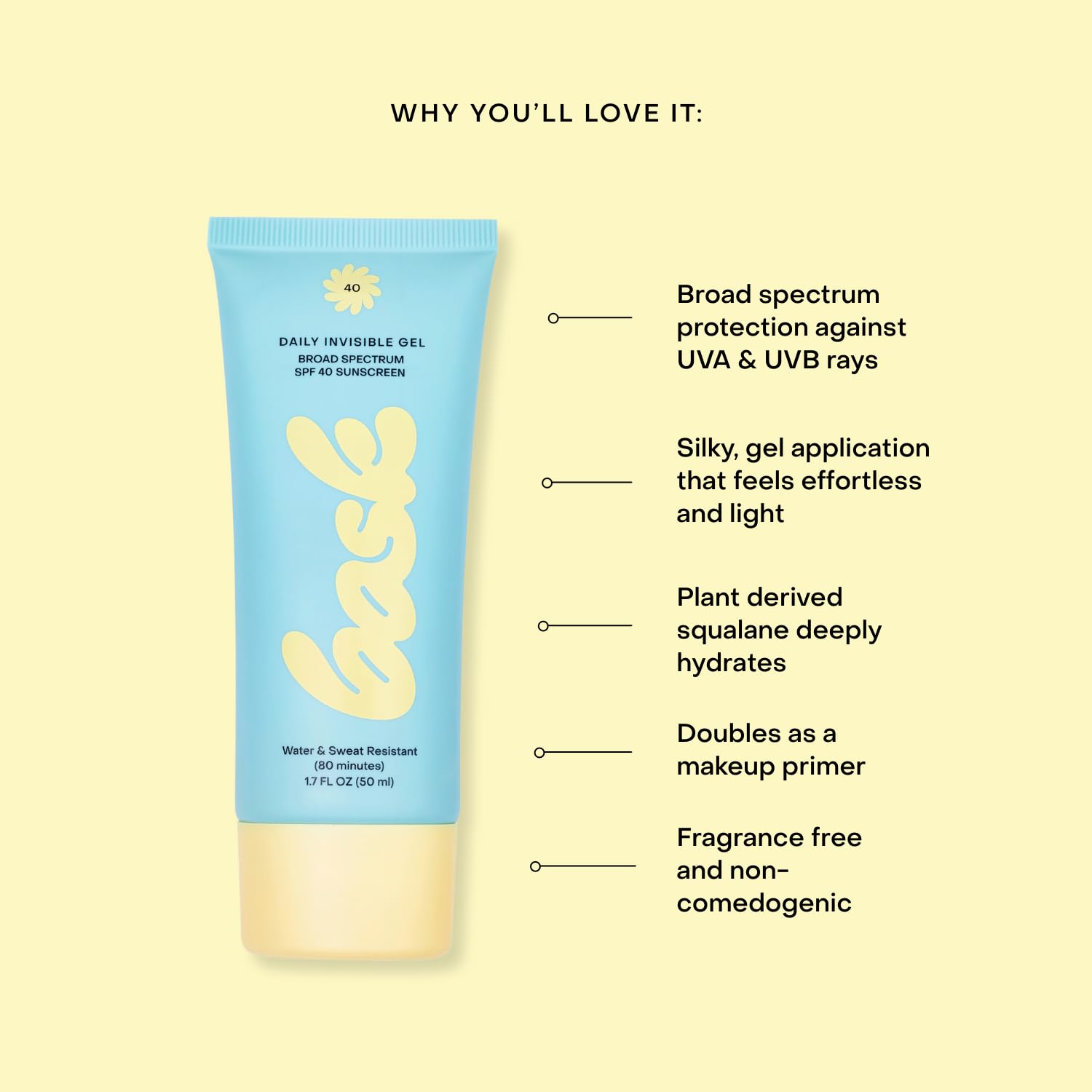 Bask Suncare SPF 40 Daily Invisible Gel Face Sunscreen – Fragrance-Free, Lightweight Makeup Primer