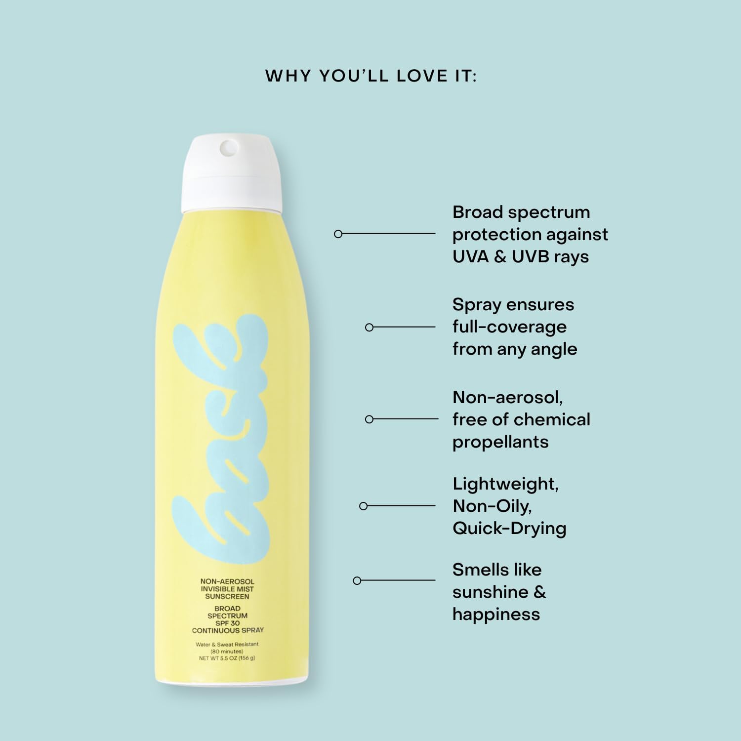 Bask Suncare SPF 30 Spray - Non-Aerosol, Broad Spectrum UVA/UVB, Reef-Friendly, 5.5 oz
