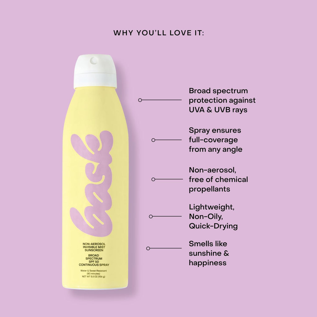 Bask Suncare SPF 50 Spray - Non-Aerosol, Reef-Friendly UVA/UVB Protection (5.5 oz)