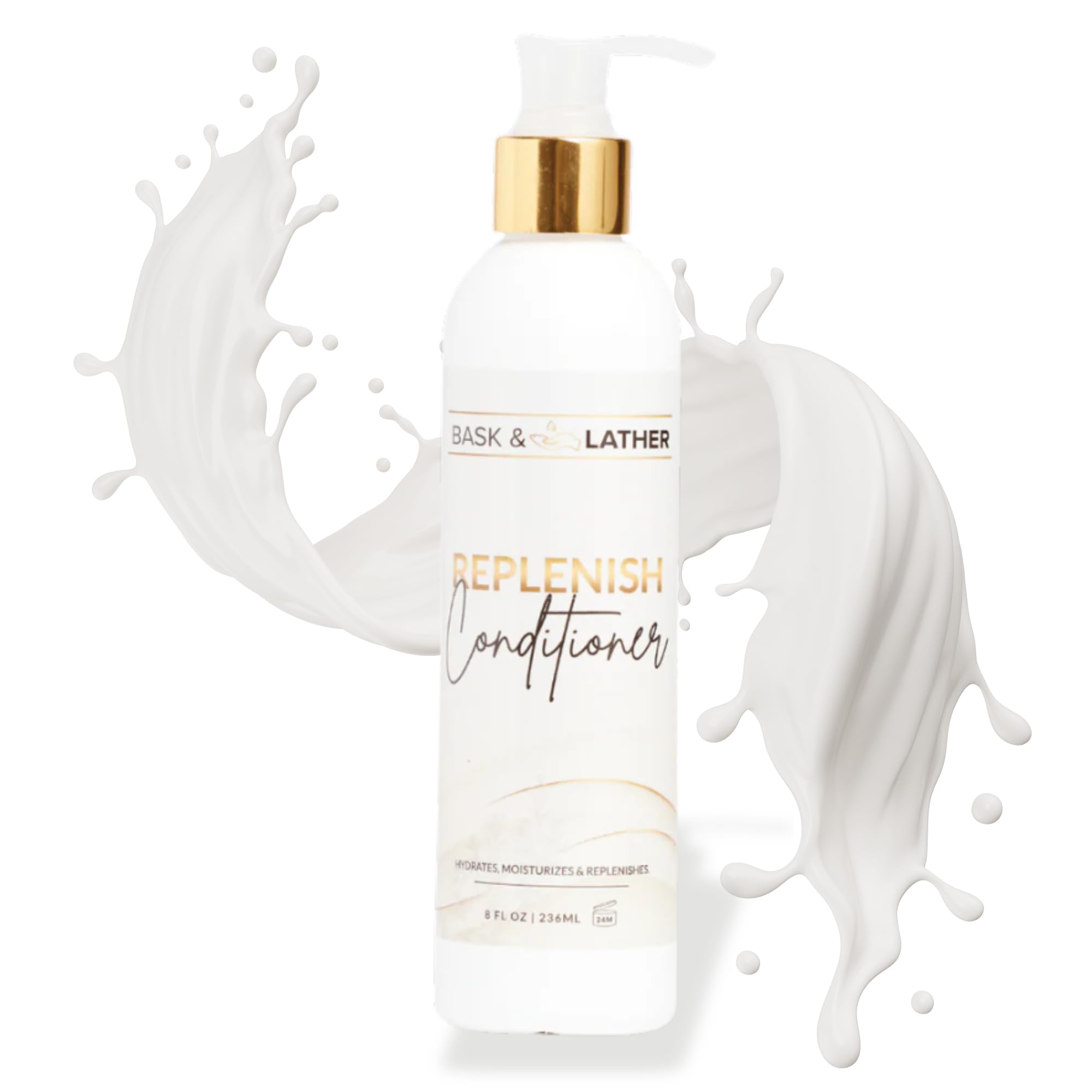 BASK & LATHER Replenish Conditioner – Deep Hydration, Elasticity & Detangling (8 oz) | Silicone-Free