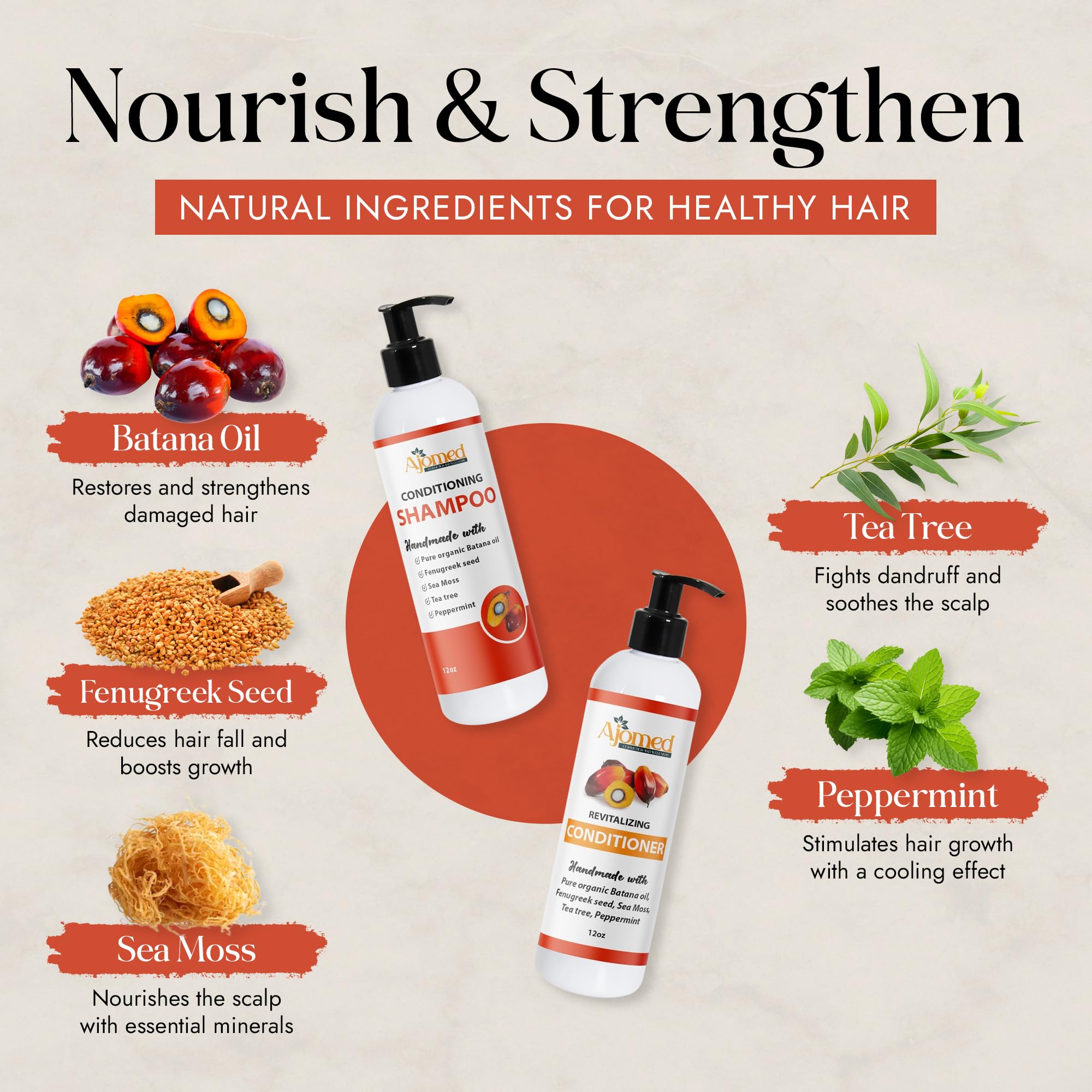 Handmade Batana Oil Shampoo with Sea Moss, Fenugreek & Rosemary | Sulfate-Free & Paraben-Free