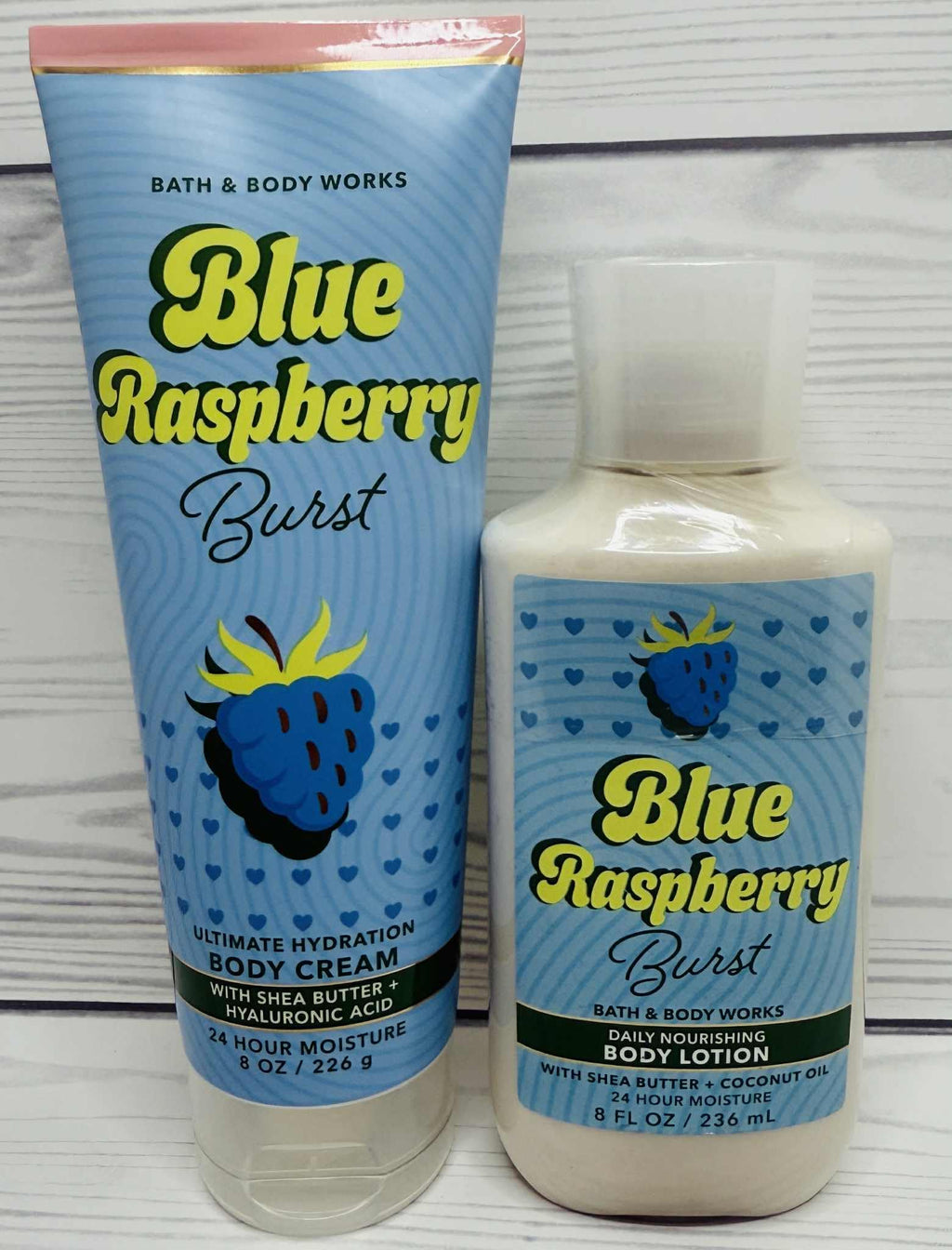 Bath & Body Works Blue Raspberry Burst Body Lotion & Ultimate Hydration Cream – 8 oz Each, Set of 2