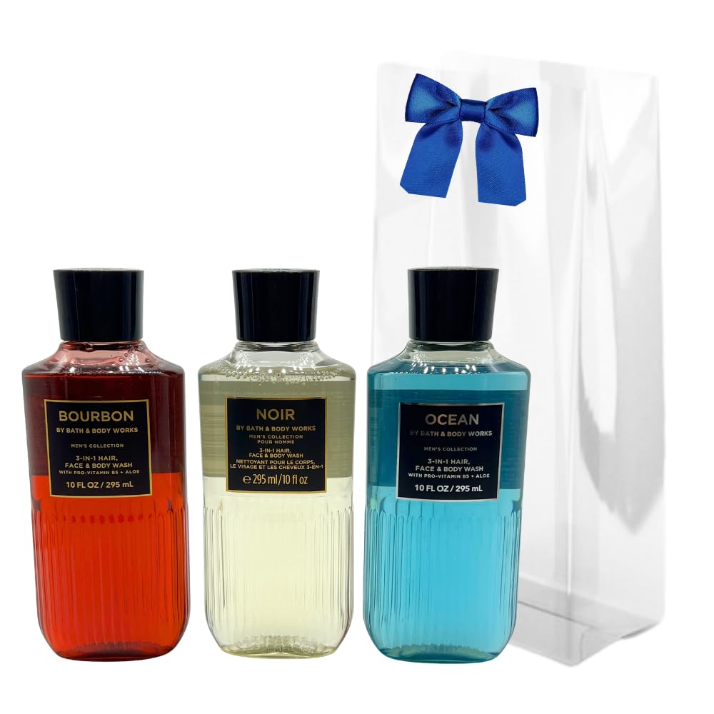 Bath & Body Works Bourbon, Noir & Ocean 3-in-1 Gift Set – 10 oz Each Hair, Face & Body Wash