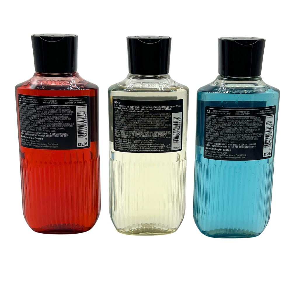 Bath & Body Works Bourbon, Noir & Ocean 3-in-1 Gift Set – 10 oz Each Hair, Face & Body Wash