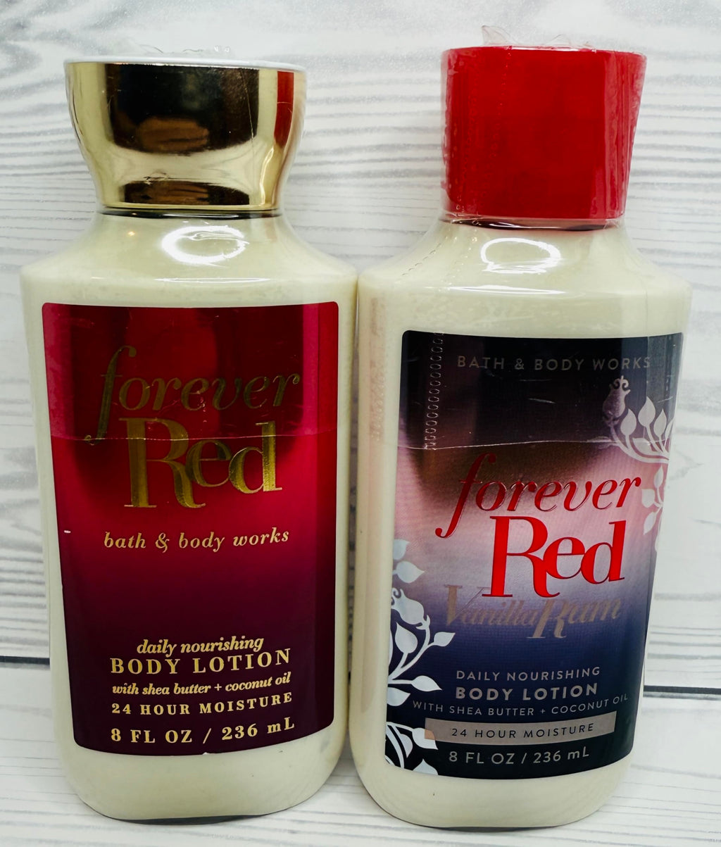 Bath & Body Works Forever Red & Forever Red Vanilla Rum Body Lotion – 8 oz each (Set of 2)