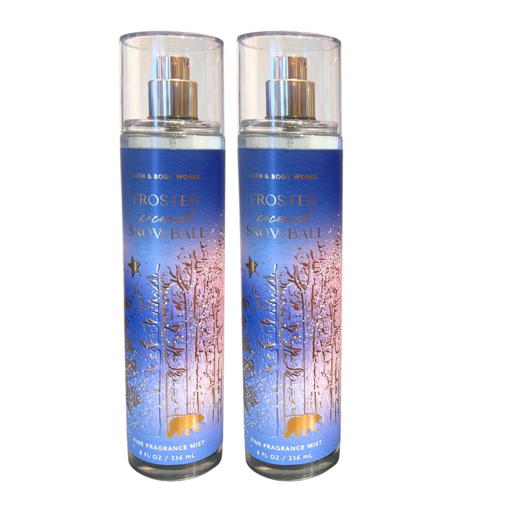 Bath & Body Works Frosted Coconut Snowball Fine Fragrance Mist 2-Piece Gift Set – Holiday Scent with Blue Bow