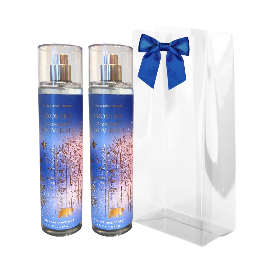 Bath & Body Works Frosted Coconut Snowball Fine Fragrance Mist 2-Piece Gift Set – Holiday Scent with Blue Bow