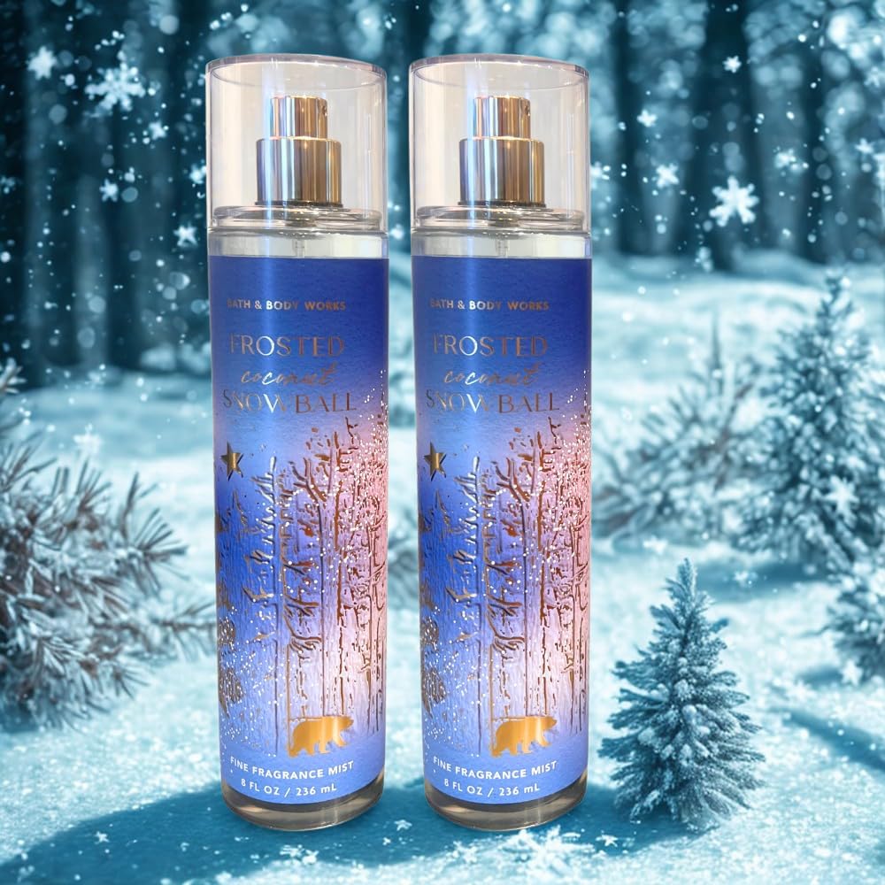 Bath & Body Works Frosted Coconut Snowball Fine Fragrance Mist 2-Piece Gift Set – Holiday Scent with Blue Bow