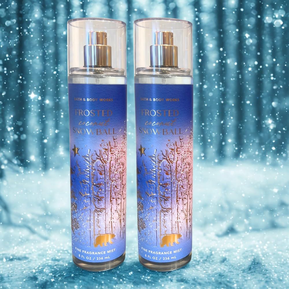 Bath & Body Works Frosted Coconut Snowball Fine Fragrance Mist 2-Piece Gift Set – Holiday Scent with Blue Bow