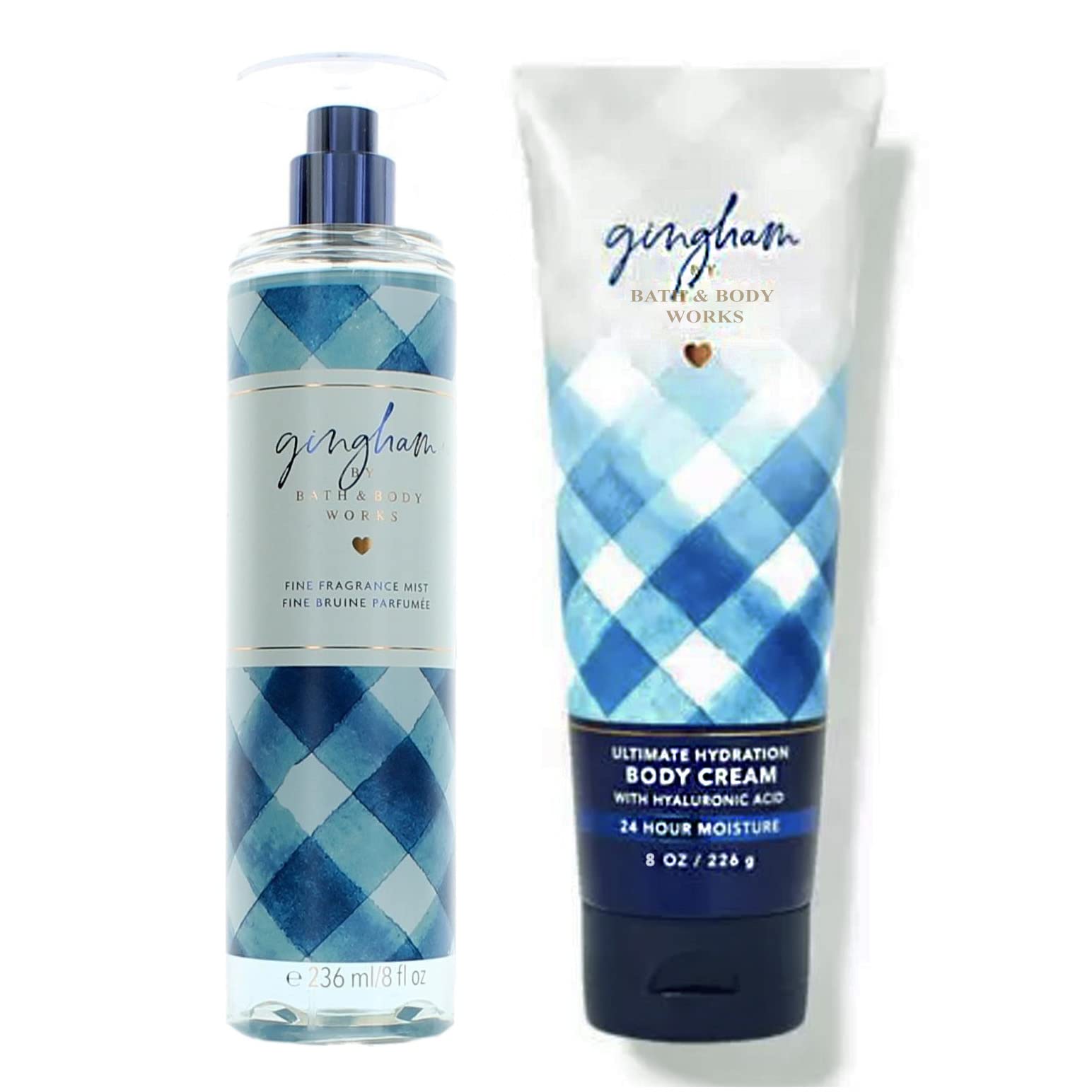 Bath & Body Works Gingham Duo — 8 oz Ultra Shea Body Cream + 8 oz Fine Fragrance Mist