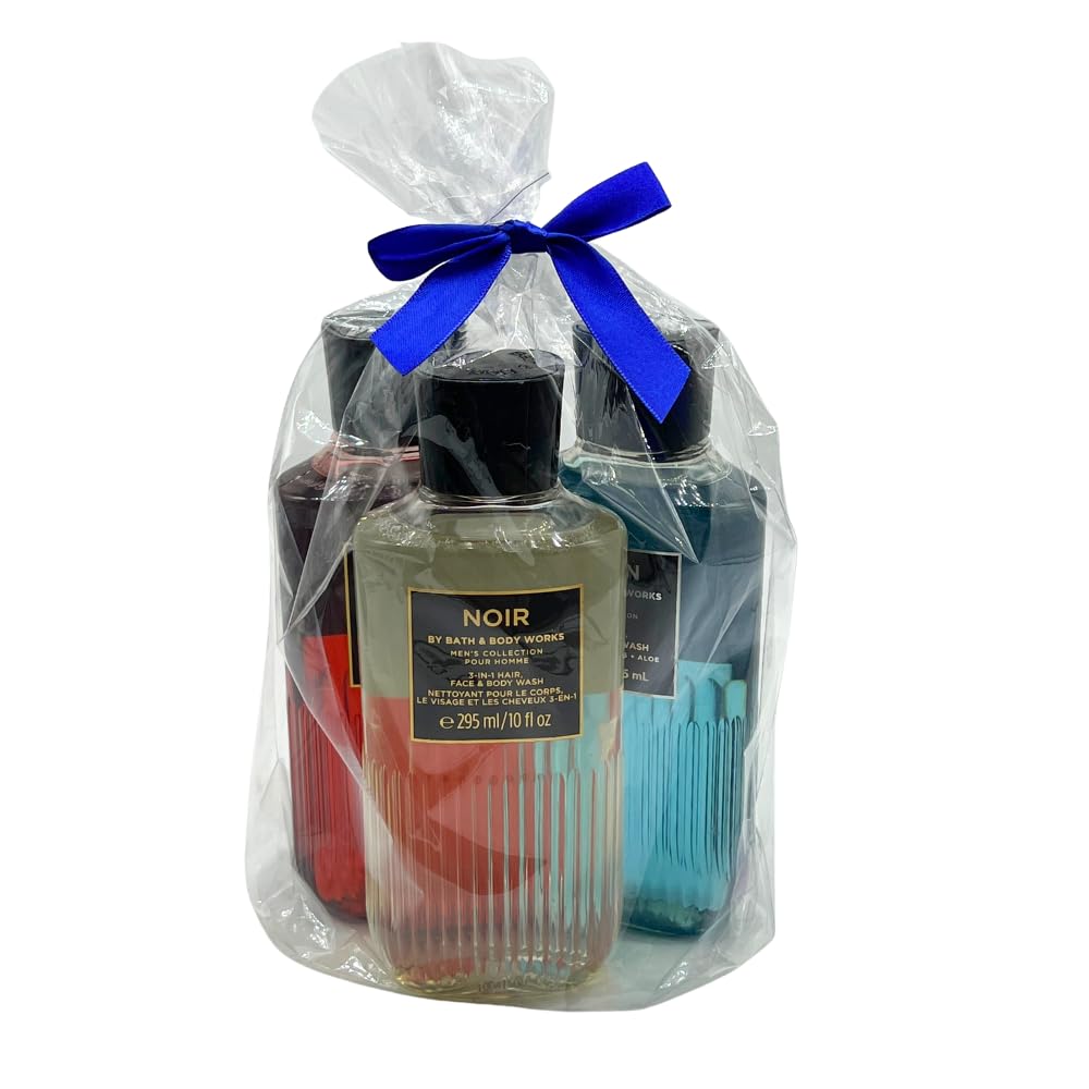 Bath & Body Works Bourbon, Noir & Ocean 3-in-1 Gift Set – 10 oz Each Hair, Face & Body Wash