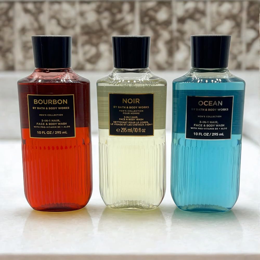Bath & Body Works Bourbon, Noir & Ocean 3-in-1 Gift Set – 10 oz Each Hair, Face & Body Wash