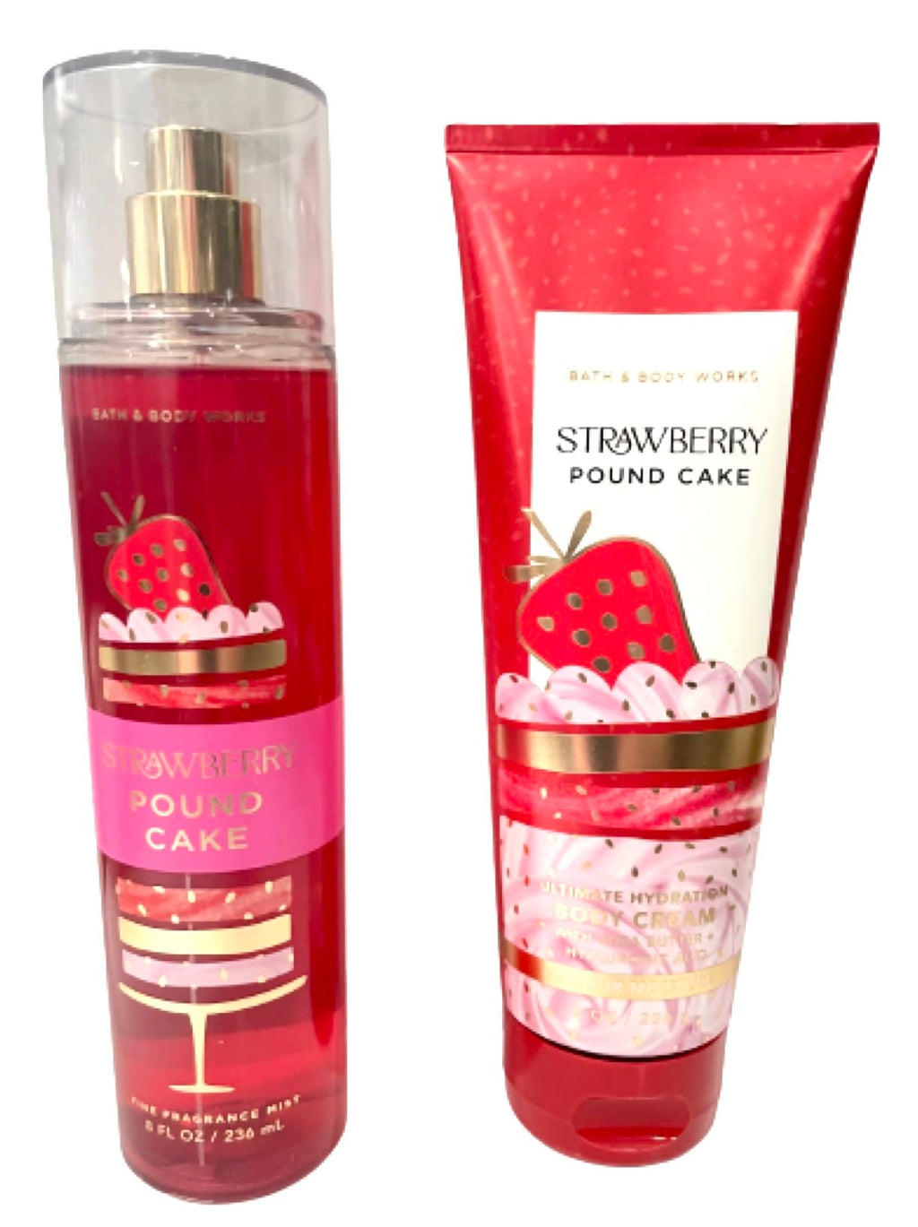 Bath & Body Works Strawberry Pound Cake 2-pc Bundle: Fine Fragrance Mist + Ultimate Hydration Body Cream