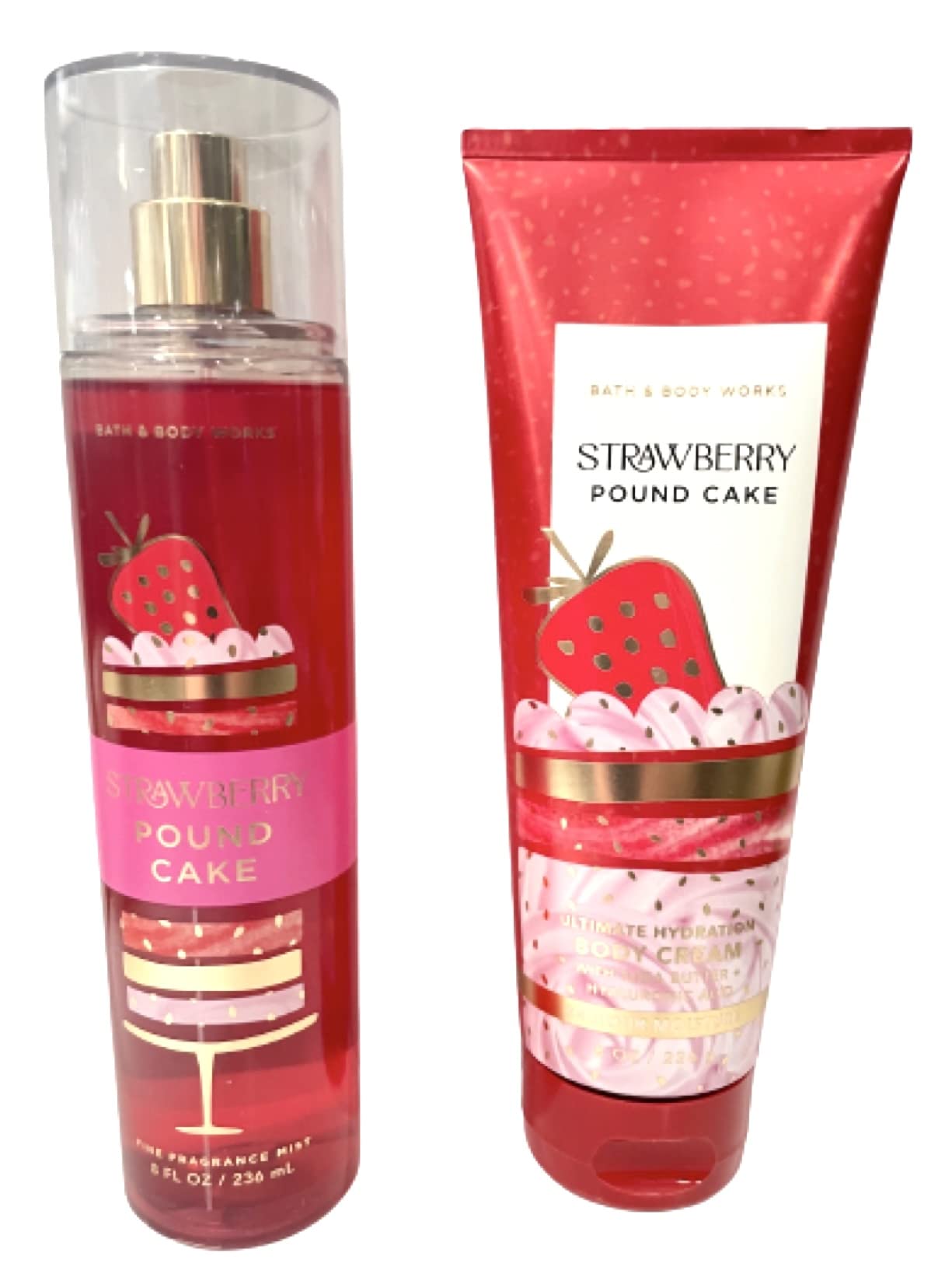 Bath & Body Works Strawberry Pound Cake 2-pc Bundle: Fine Fragrance Mist + Ultimate Hydration Body Cream