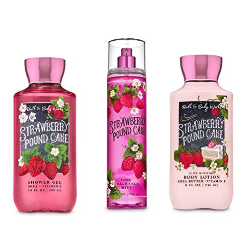 Bath & Body Works Strawberry Pound Cake Daily Trio – Shower Gel, Fine Fragrance Mist & Body Lotion
