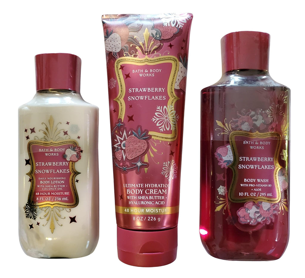 Bath & Body Works Strawberry Snowflakes 3-Piece Body Wash, Lotion & Hydration Cream Set