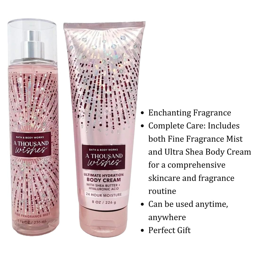 Bath & Body Works Signature Collection: A Thousand Wishes Gift Set – Fine Fragrance Mist & Ultra Shea Body Cream