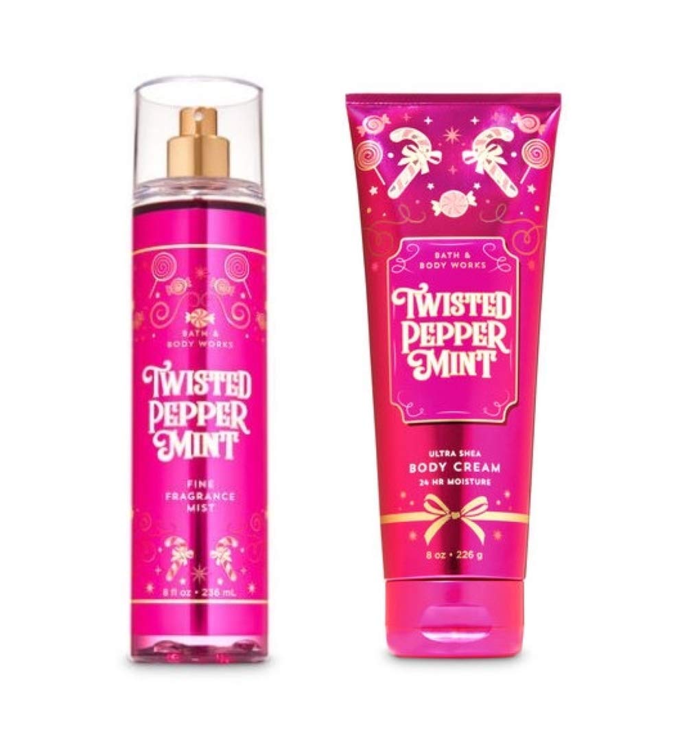 Bath & Body Works Twisted Peppermint Fine Fragrance Mist + Ultra Shea Body Cream – Full Size (Winter 2019)
