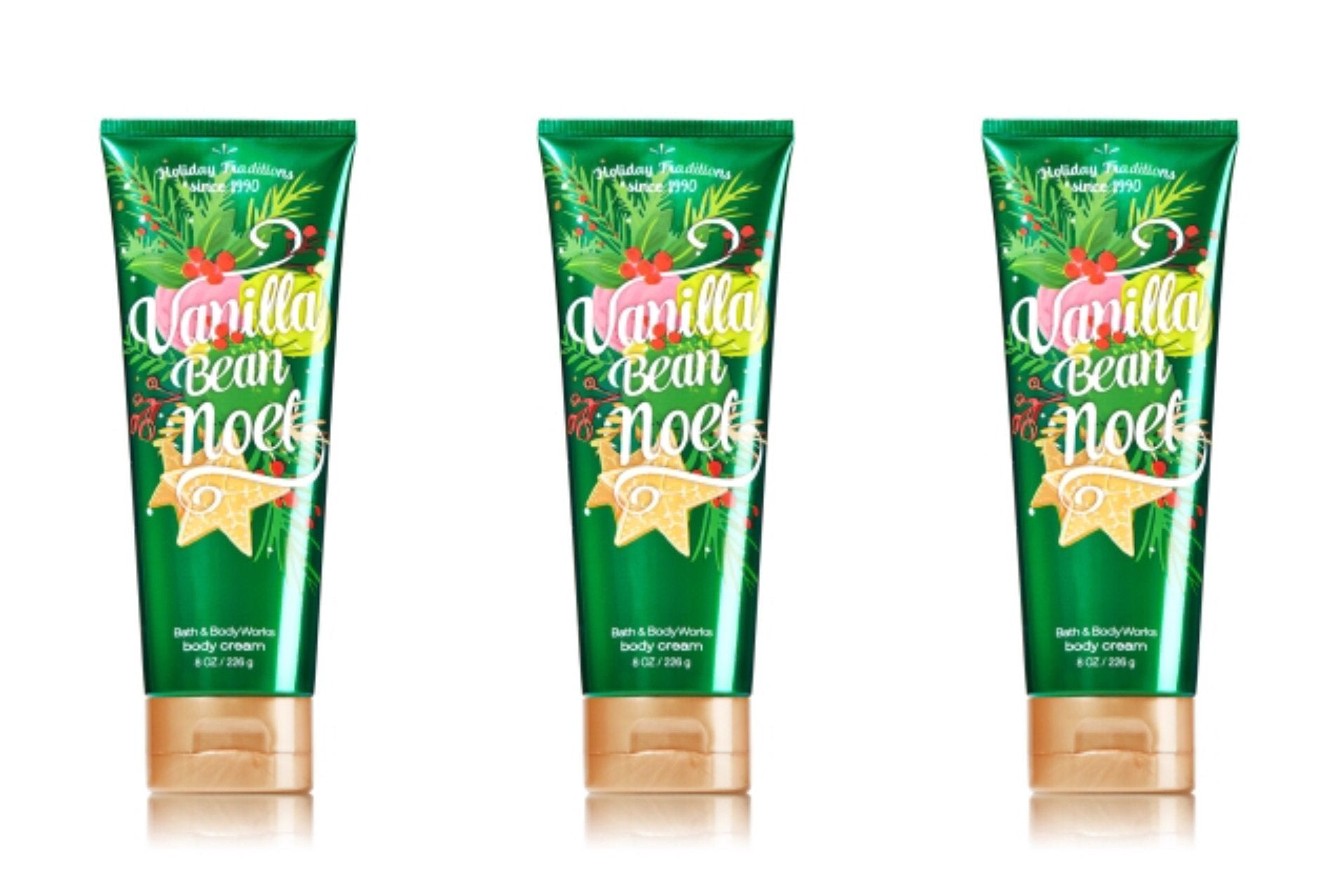 Bath & Body Works Vanilla Bean Noel Body Cream 8 oz – Pack of 3