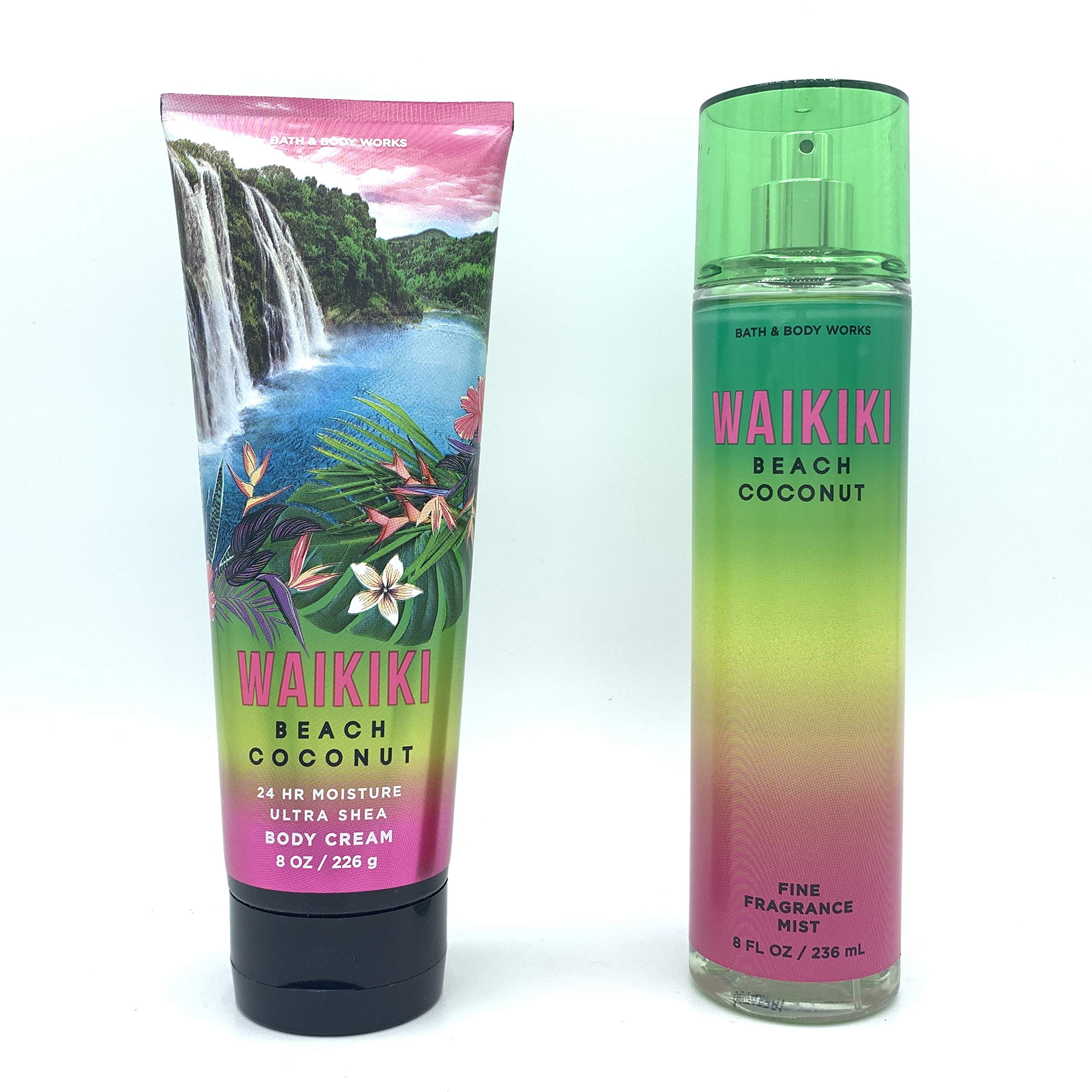 Bath & Body Works Waikiki Beach Coconut 2020 Edition: 8oz Body Cream & 8oz Fine Fragrance Mist 2-Piece Bundle