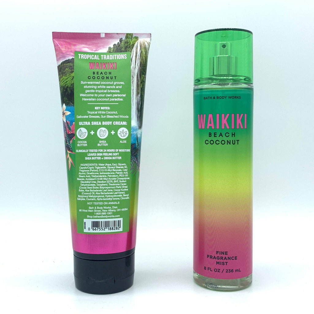 Bath & Body Works Waikiki Beach Coconut 2020 Edition: 8oz Body Cream & 8oz Fine Fragrance Mist 2-Piece Bundle