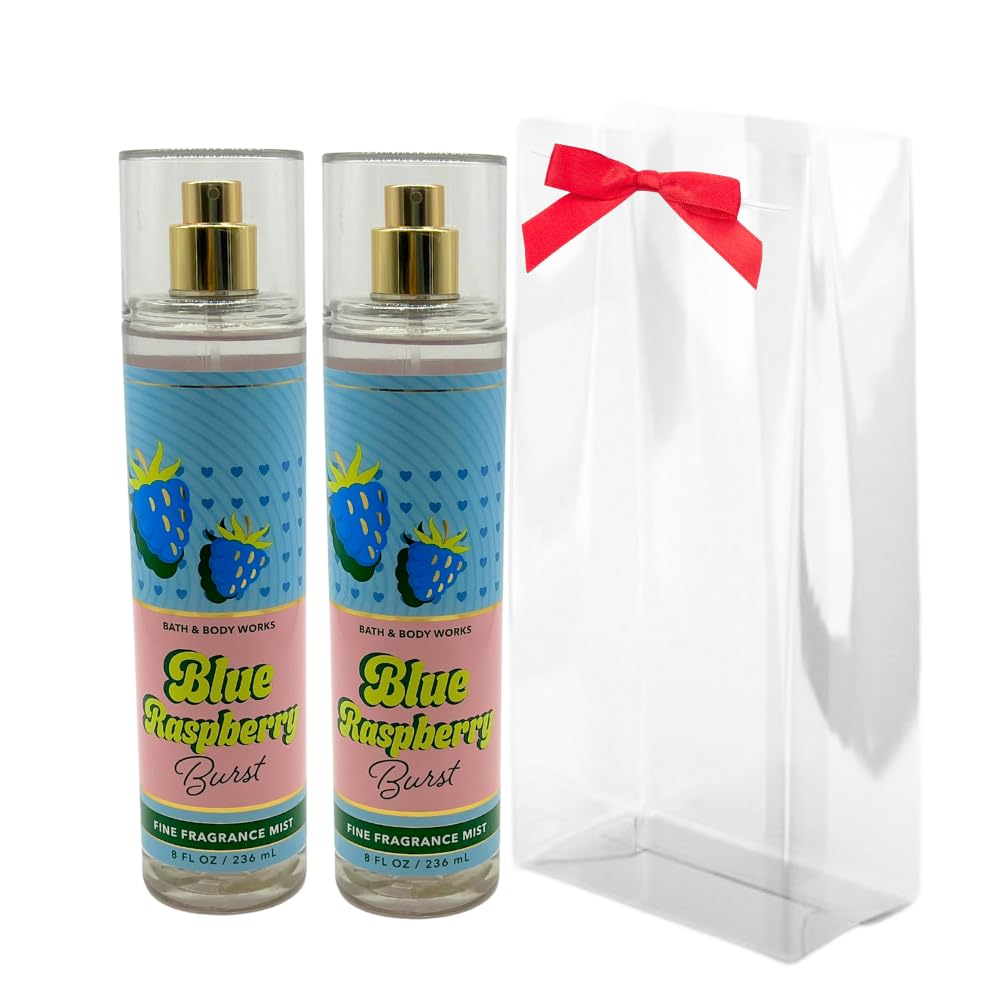 Bath & Body Works Blue Raspberry Burst Fine Fragrance Mist Gift Set – 2 × 8 oz, Red Bow