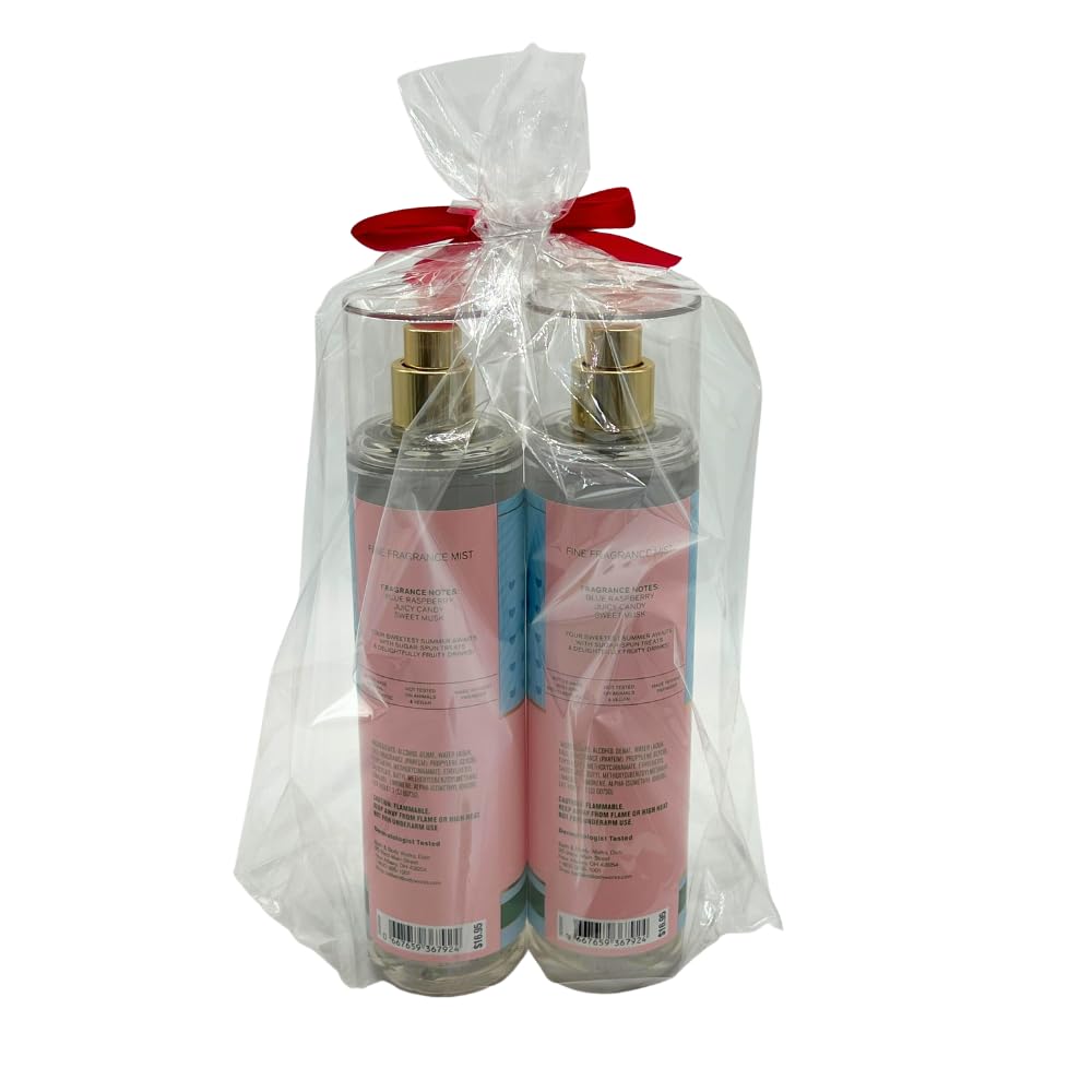 Bath & Body Works Blue Raspberry Burst Fine Fragrance Mist Gift Set – 2 × 8 oz, Red Bow