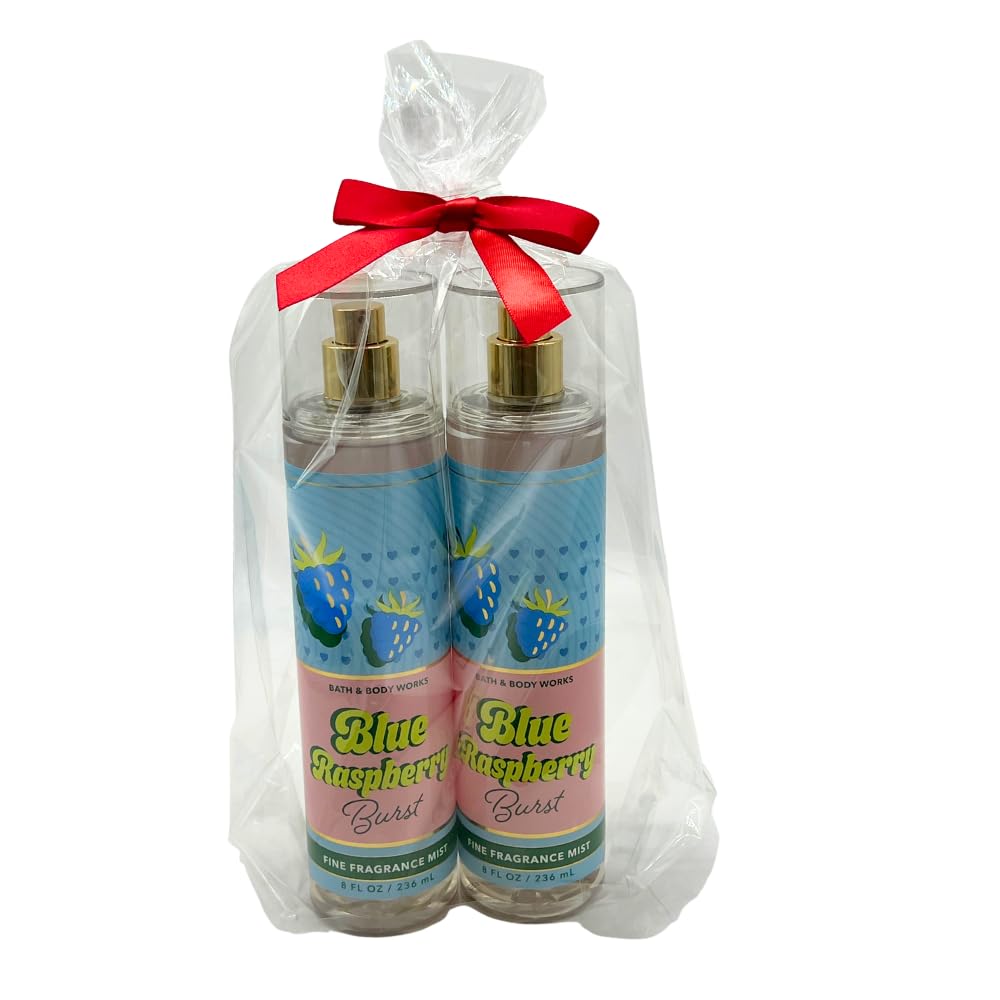 Bath & Body Works Blue Raspberry Burst Fine Fragrance Mist Gift Set – 2 × 8 oz, Red Bow