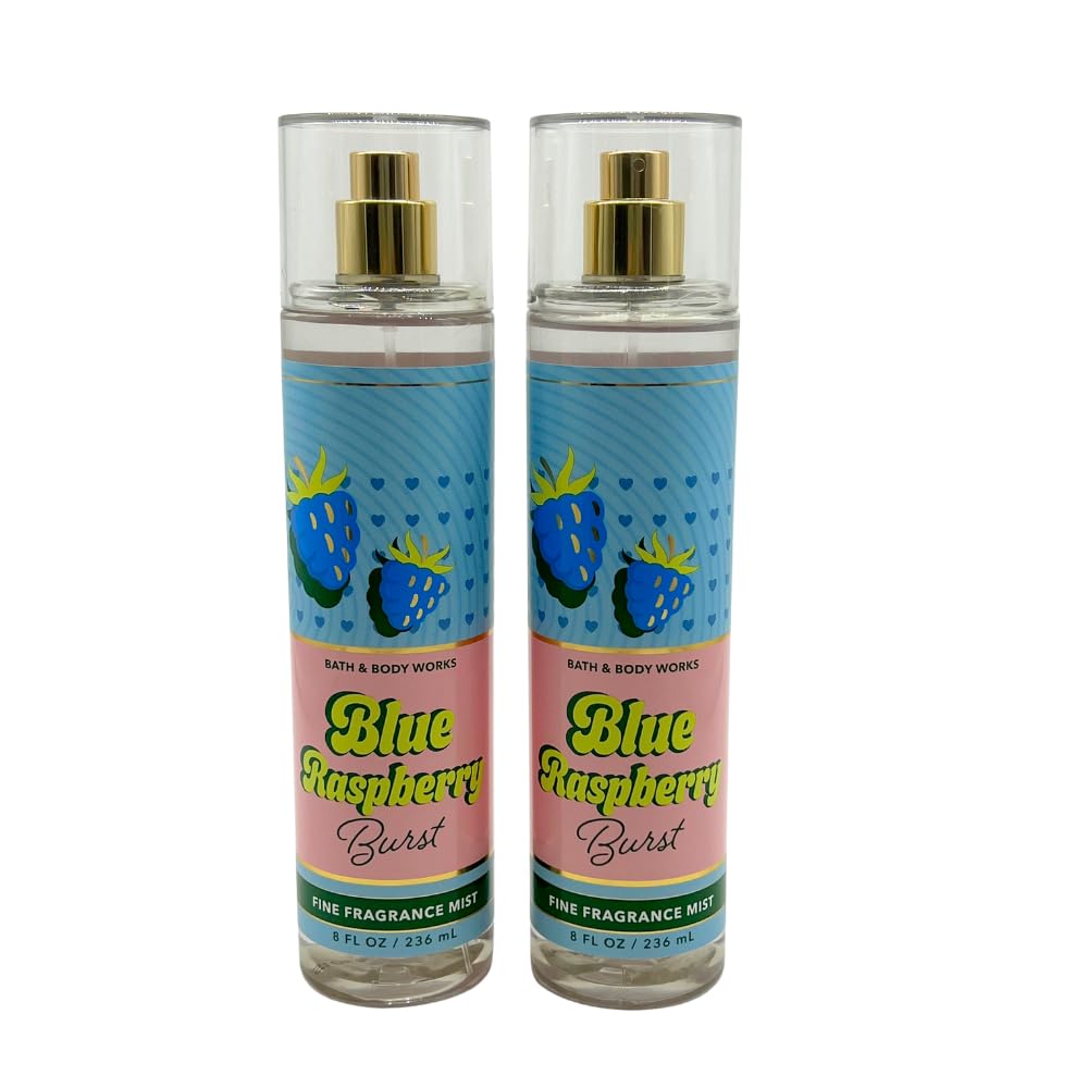 Bath & Body Works Blue Raspberry Burst Fine Fragrance Mist Gift Set – 2 × 8 oz, Red Bow