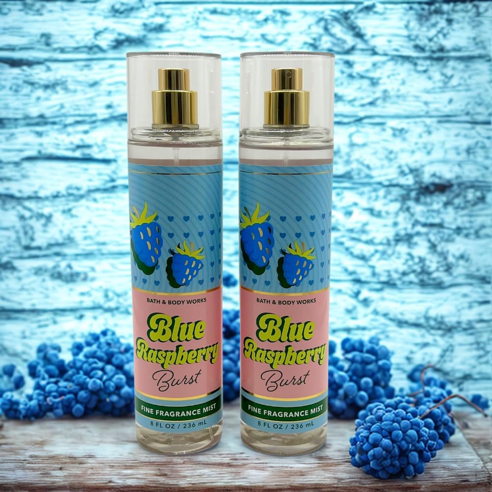 Bath & Body Works Blue Raspberry Burst Fine Fragrance Mist Gift Set – 2 × 8 oz, Red Bow