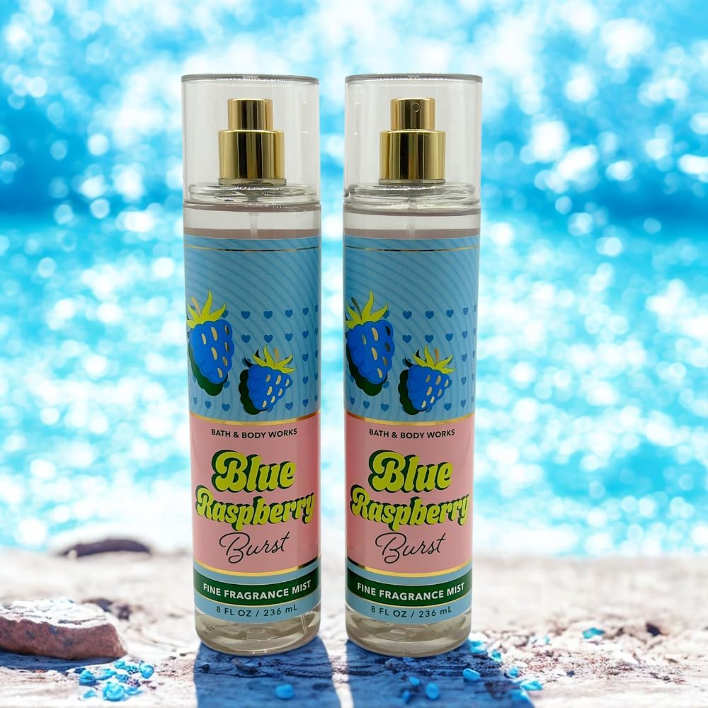 Bath & Body Works Blue Raspberry Burst Fine Fragrance Mist Gift Set – 2 × 8 oz, Red Bow