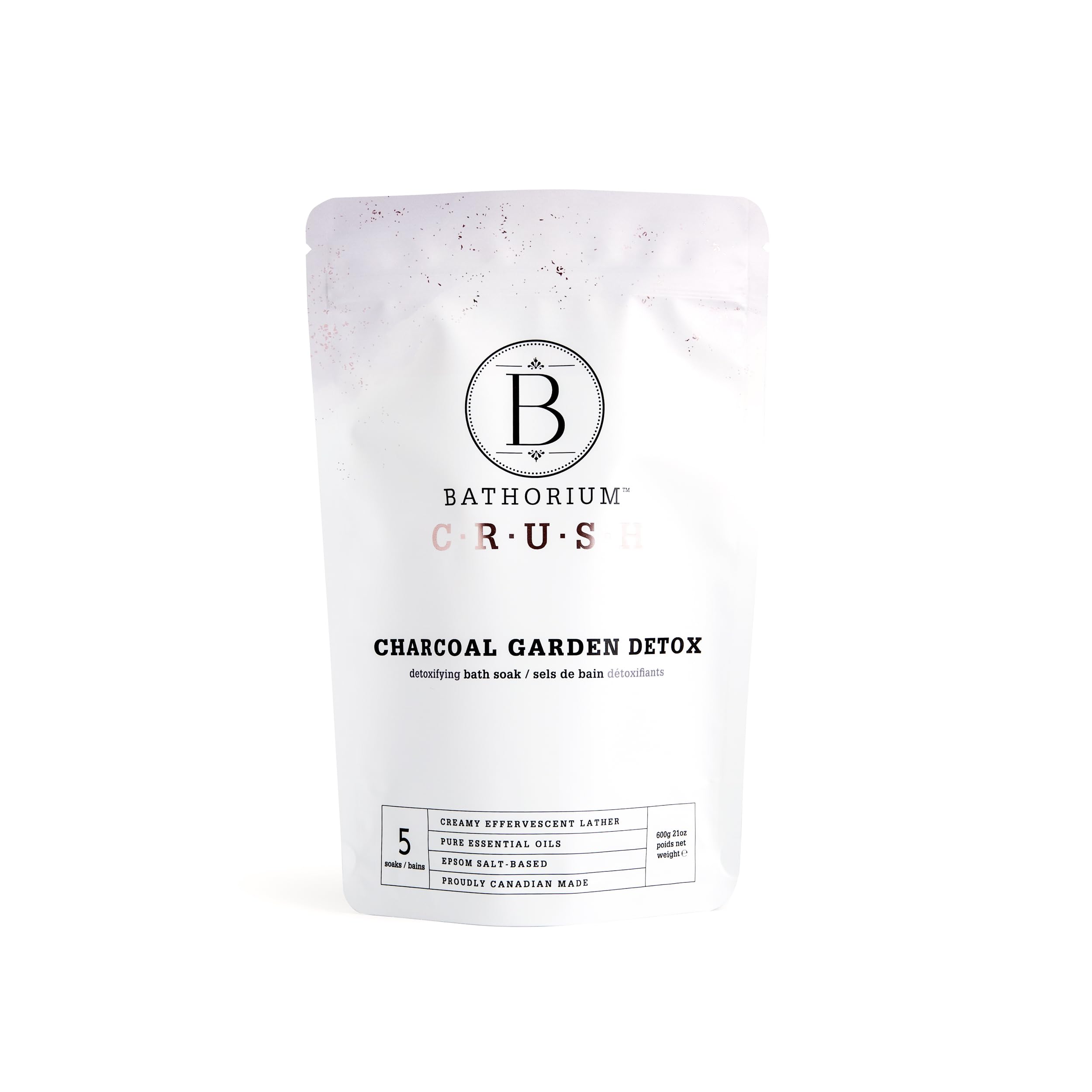 Bathorium Charcoal Garden Detox Crush — Purifying Bath Soak with Activated Charcoal & Eucalyptus, pH-Balanced (5+ Baths, 21 oz)