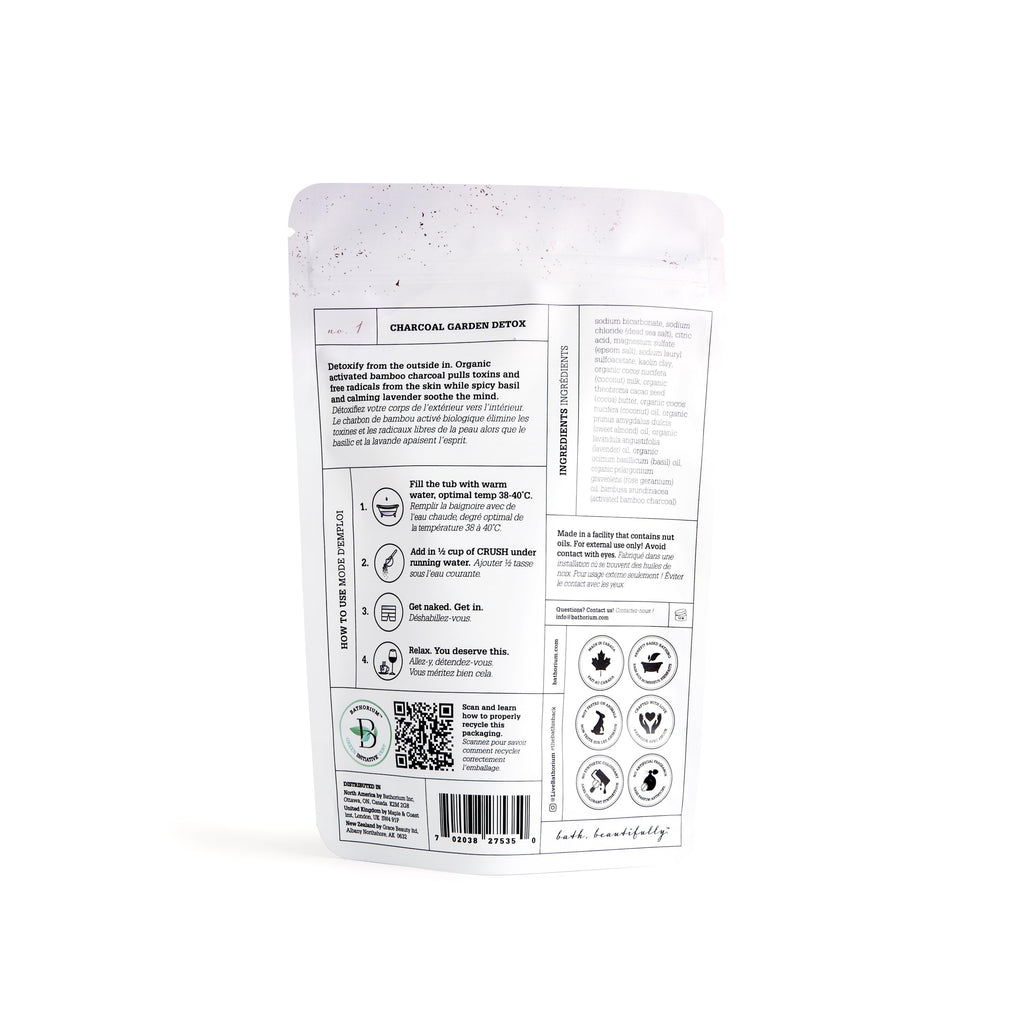 Bathorium Charcoal Garden Detox Crush — Purifying Bath Soak with Activated Charcoal & Eucalyptus, pH-Balanced (5+ Baths, 21 oz)