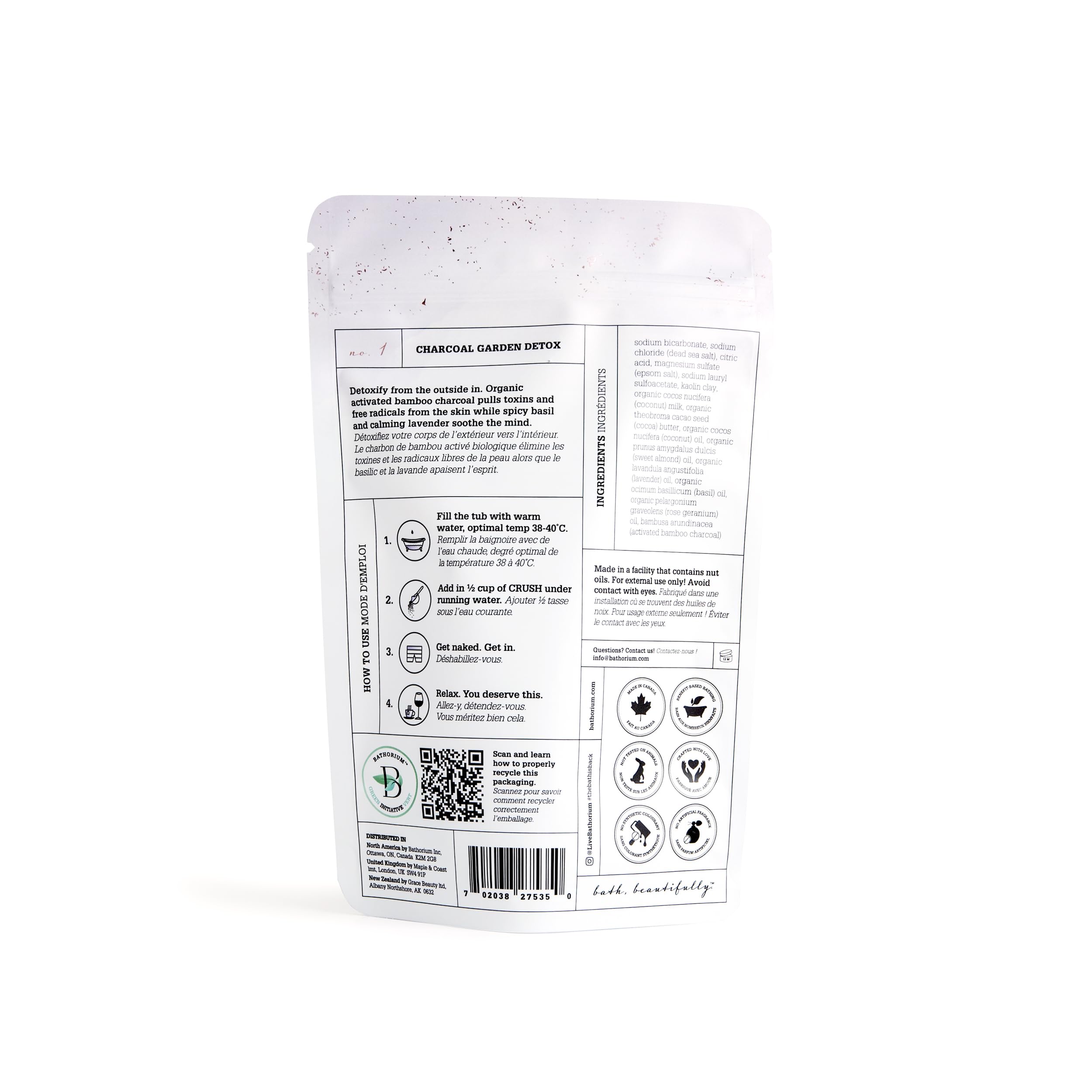 Bathorium Charcoal Garden Detox Crush — Purifying Bath Soak with Activated Charcoal & Eucalyptus, pH-Balanced (5+ Baths, 21 oz)