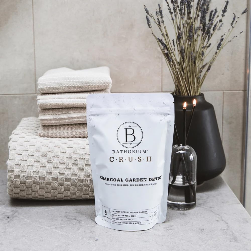 Bathorium Charcoal Garden Detox Crush — Purifying Bath Soak with Activated Charcoal & Eucalyptus, pH-Balanced (5+ Baths, 21 oz)