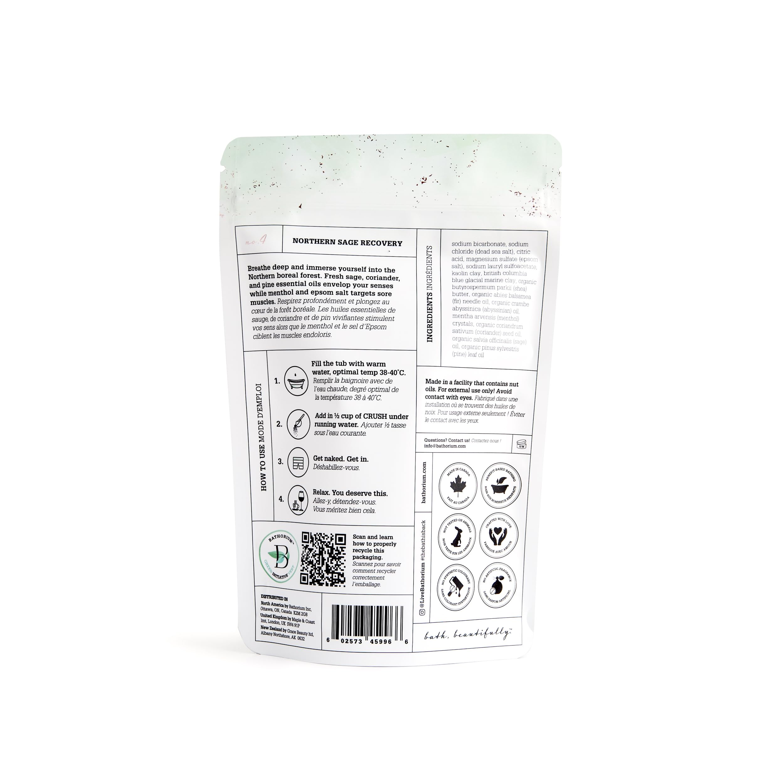 Bathorium Northern Sage Recovery Crush Bath Soak – Dead Sea & Epsom Salts, Sage, Pine, Eucalyptus | 5+ Baths | 21 oz