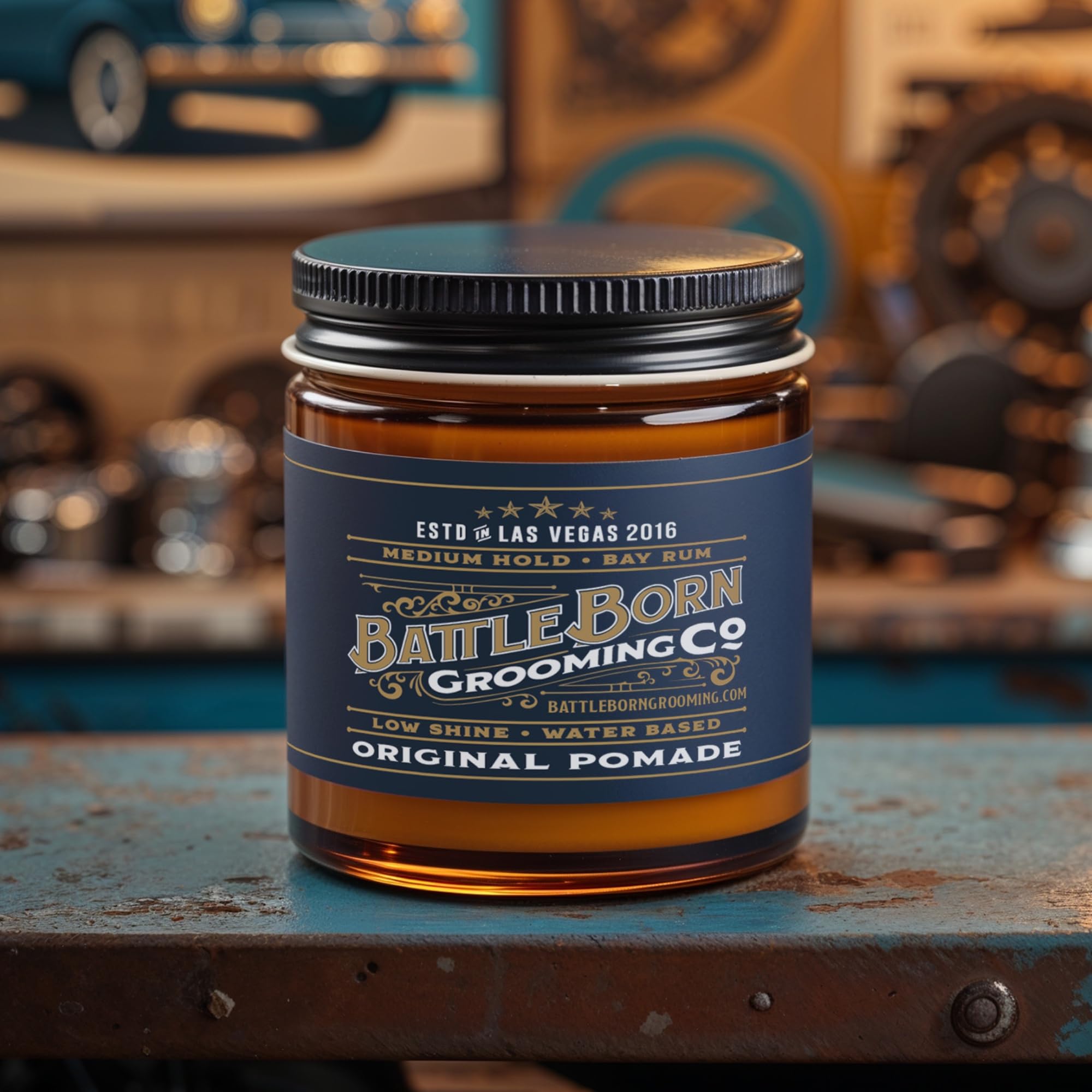 Battle Born Grooming Co Original Pomade – Medium Hold, Bay Rum, Water-Based (4 oz)