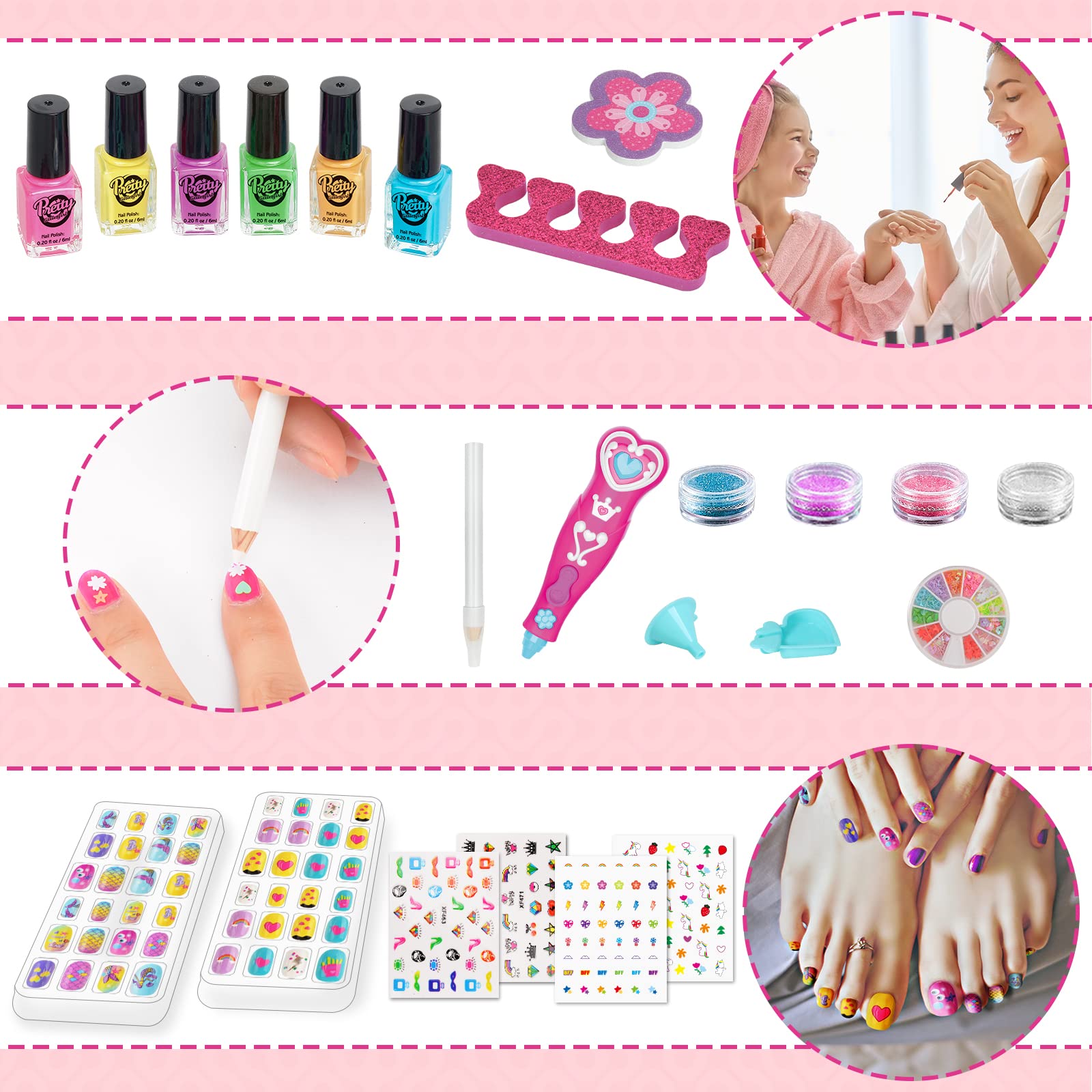 BATTOP Kids Nail Polish Set — Nail Art Kit with Dryer, Glitter Pen, Non-Toxic Polish