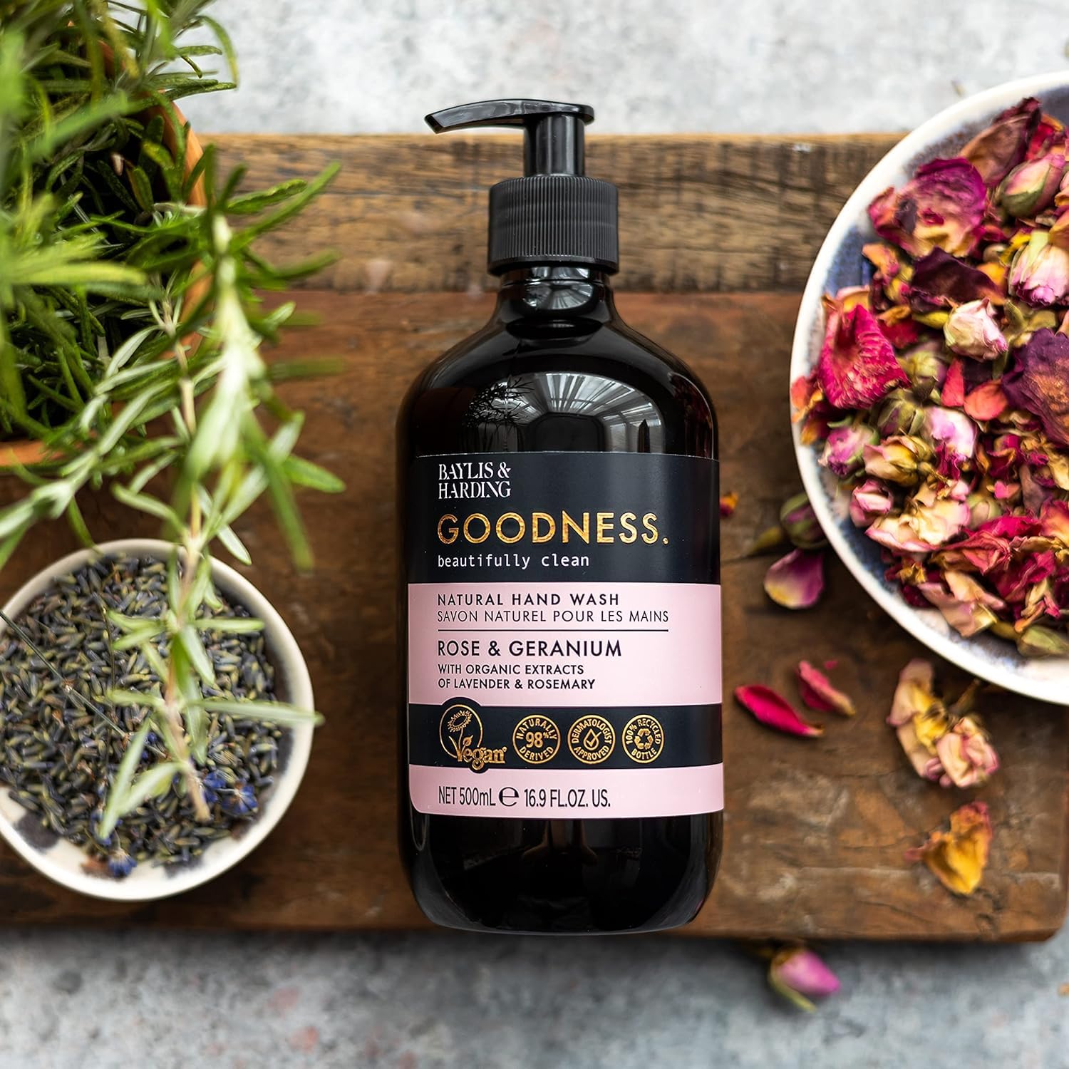 Baylis & Harding Goodness Rose & Geranium Liquid Hand Soap with Dispenser – 500ml