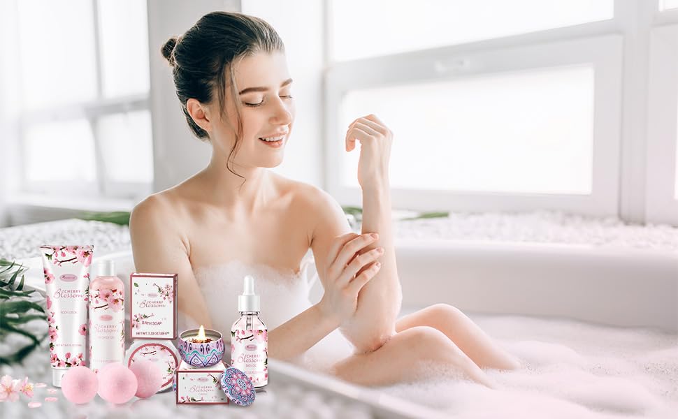 BBlove Japanese Cherry Blossom 7-Piece Bath & Body Gift Set | Luxury Home Spa for Women & Girls