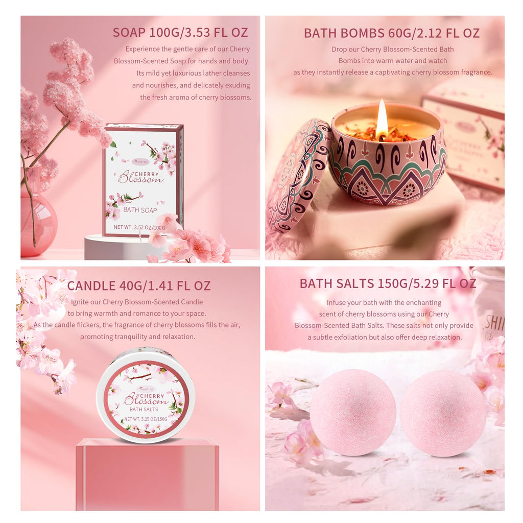 BBlove Japanese Cherry Blossom 7-Piece Bath & Body Gift Set | Luxury Home Spa for Women & Girls
