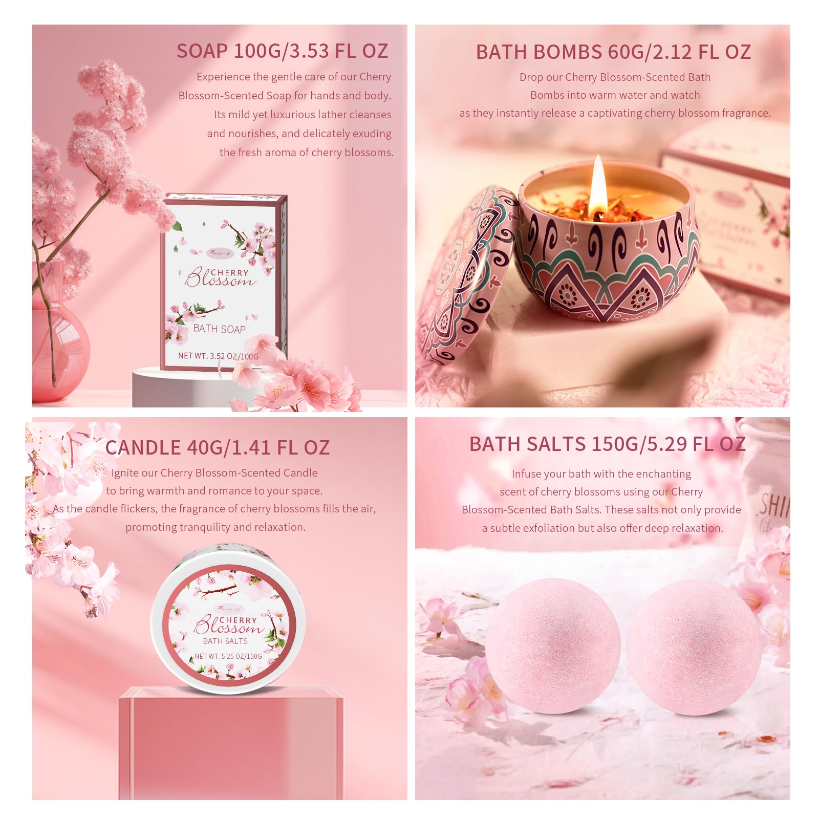 BBlove Japanese Cherry Blossom 7-Piece Bath & Body Gift Set | Luxury Home Spa for Women & Girls