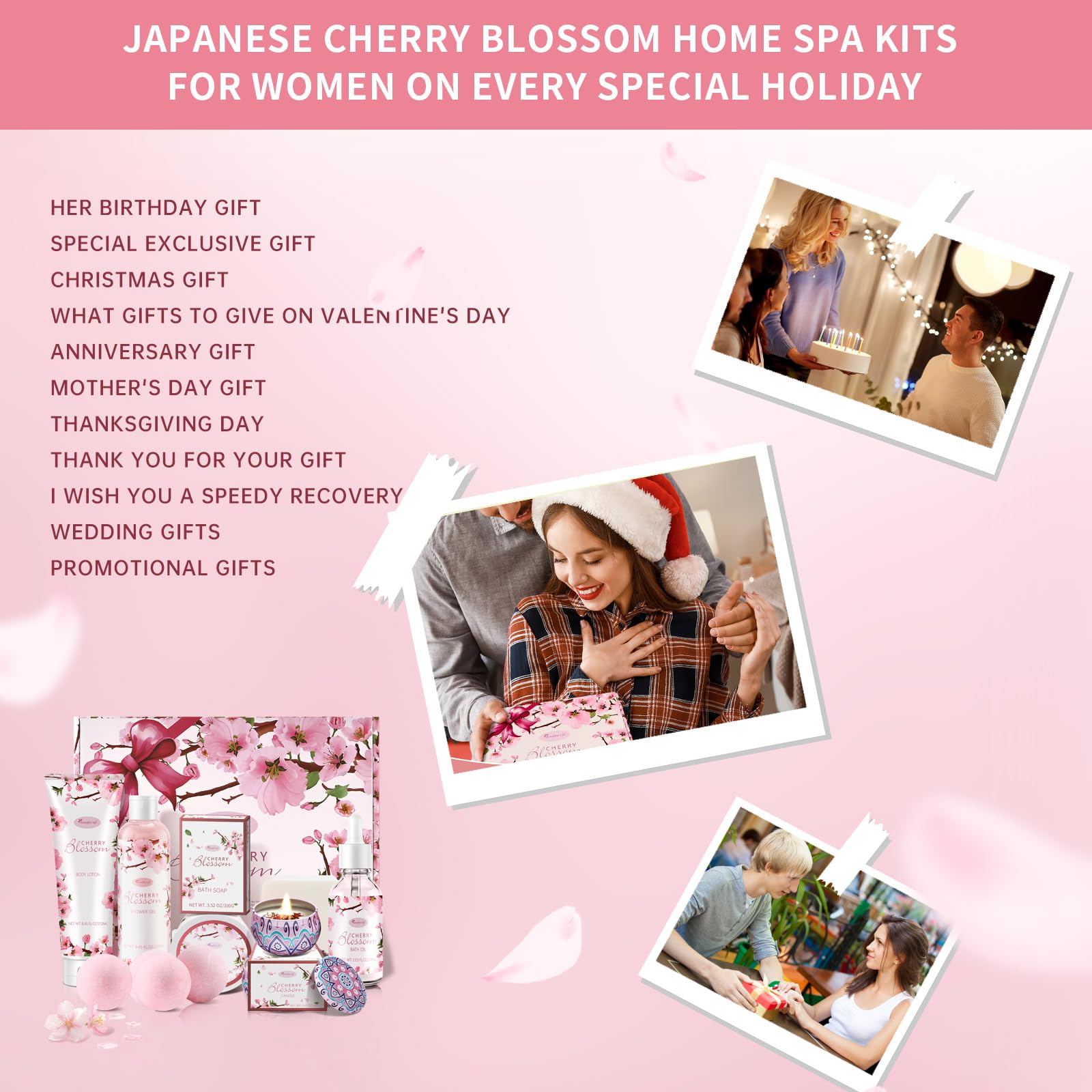 BBlove Japanese Cherry Blossom 7-Piece Bath & Body Gift Set | Luxury Home Spa for Women & Girls