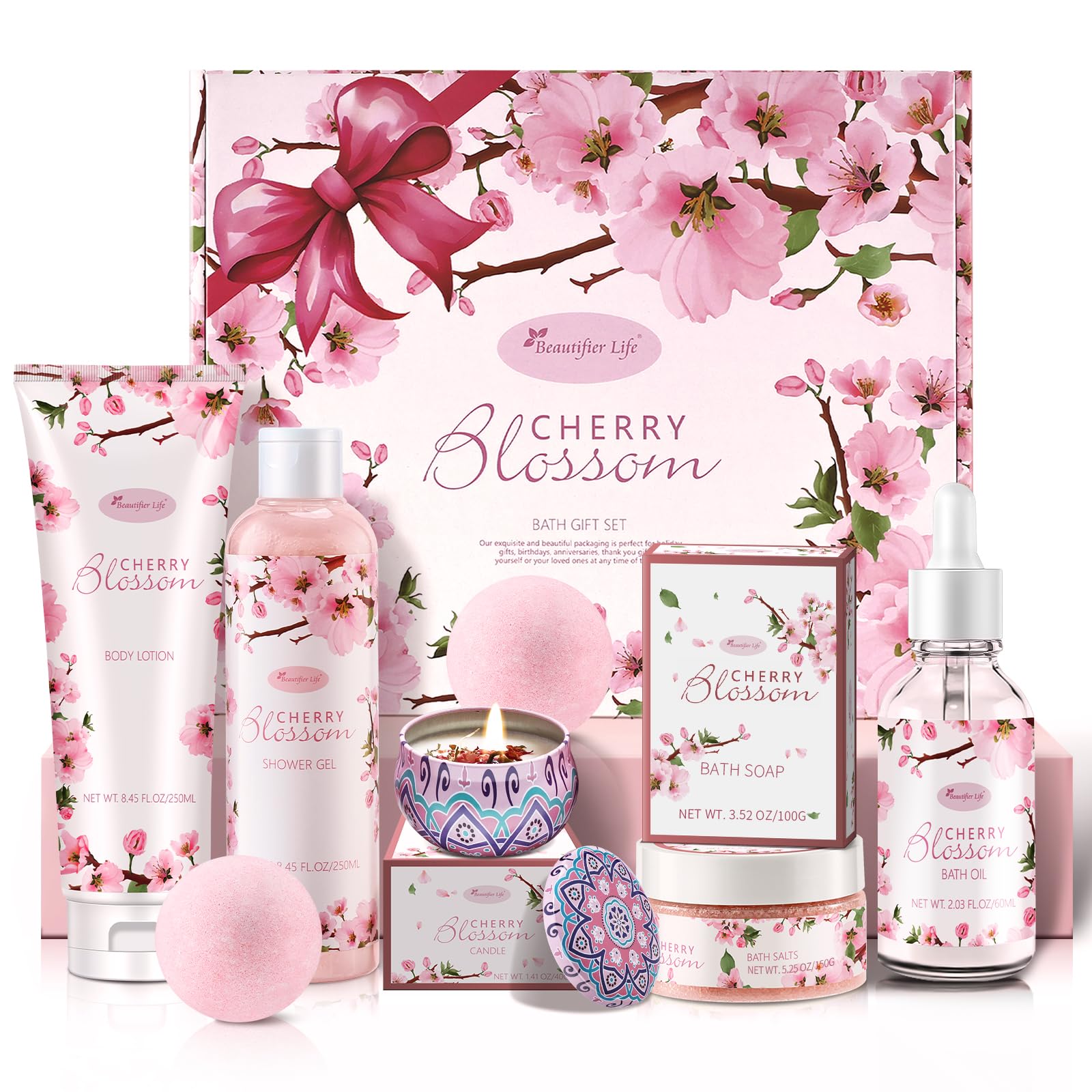 BBlove Japanese Cherry Blossom 7-Piece Bath & Body Gift Set | Luxury Home Spa for Women & Girls
