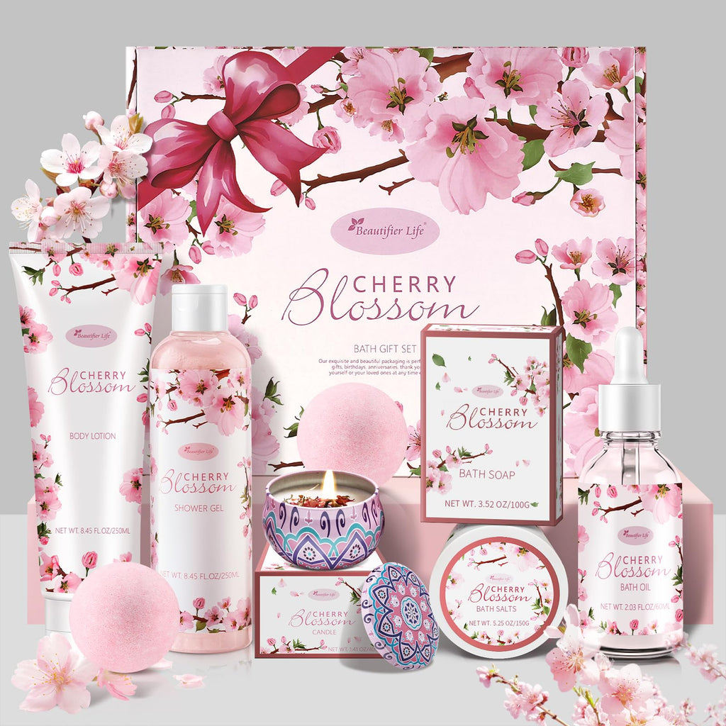 BBlove Japanese Cherry Blossom 7-Piece Bath & Body Gift Set | Luxury Home Spa for Women & Girls