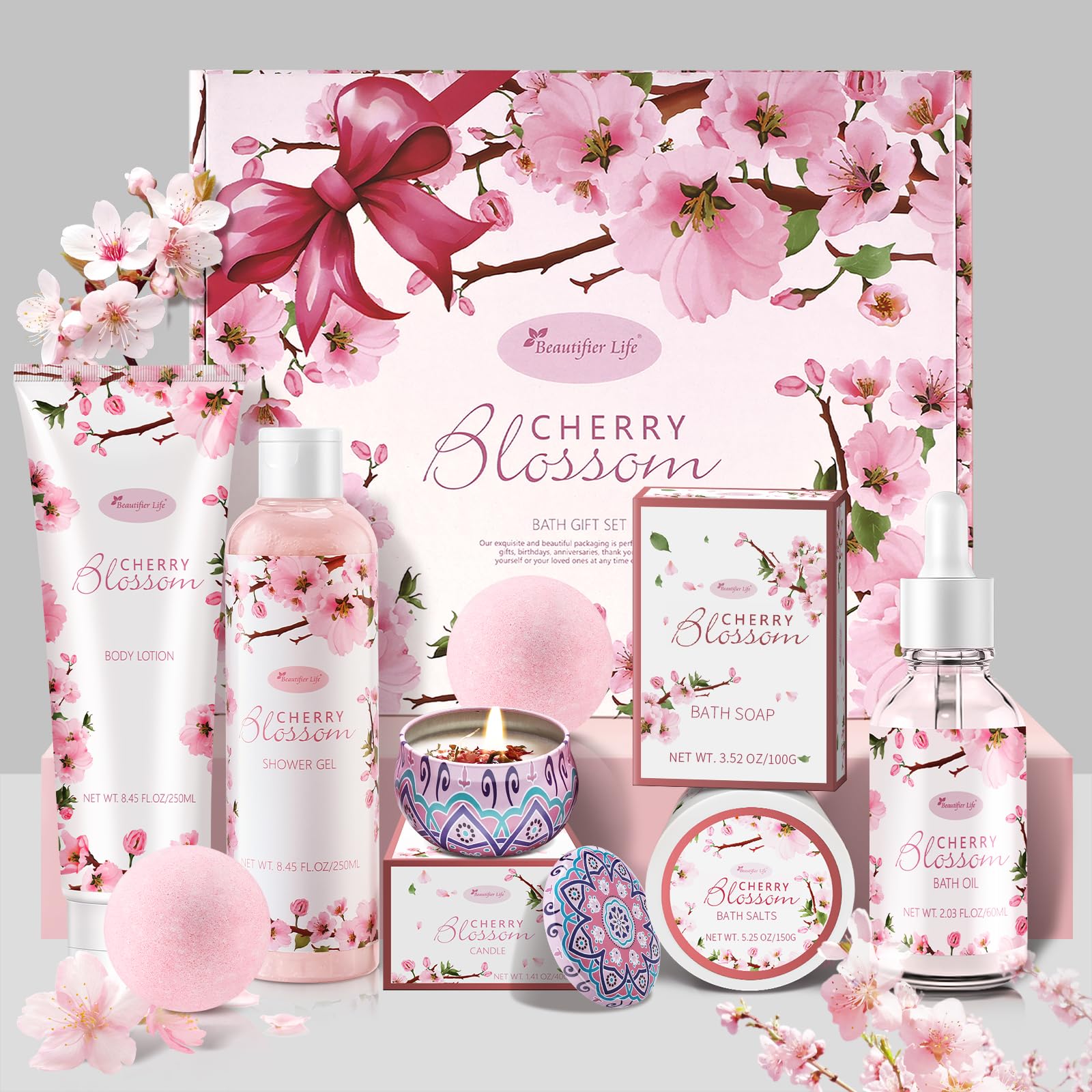 BBlove Japanese Cherry Blossom 7-Piece Bath & Body Gift Set | Luxury Home Spa for Women & Girls
