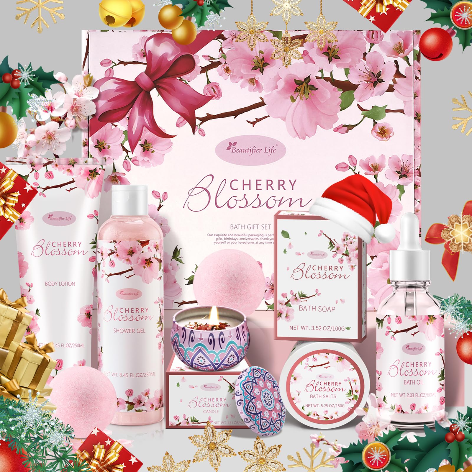 BBlove Japanese Cherry Blossom 7-Piece Bath & Body Gift Set | Luxury Home Spa for Women & Girls