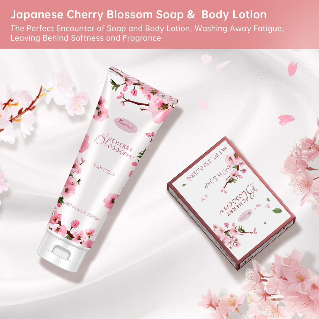 BBlove Japanese Cherry Blossom 7-Piece Bath & Body Gift Set | Luxury Home Spa for Women & Girls