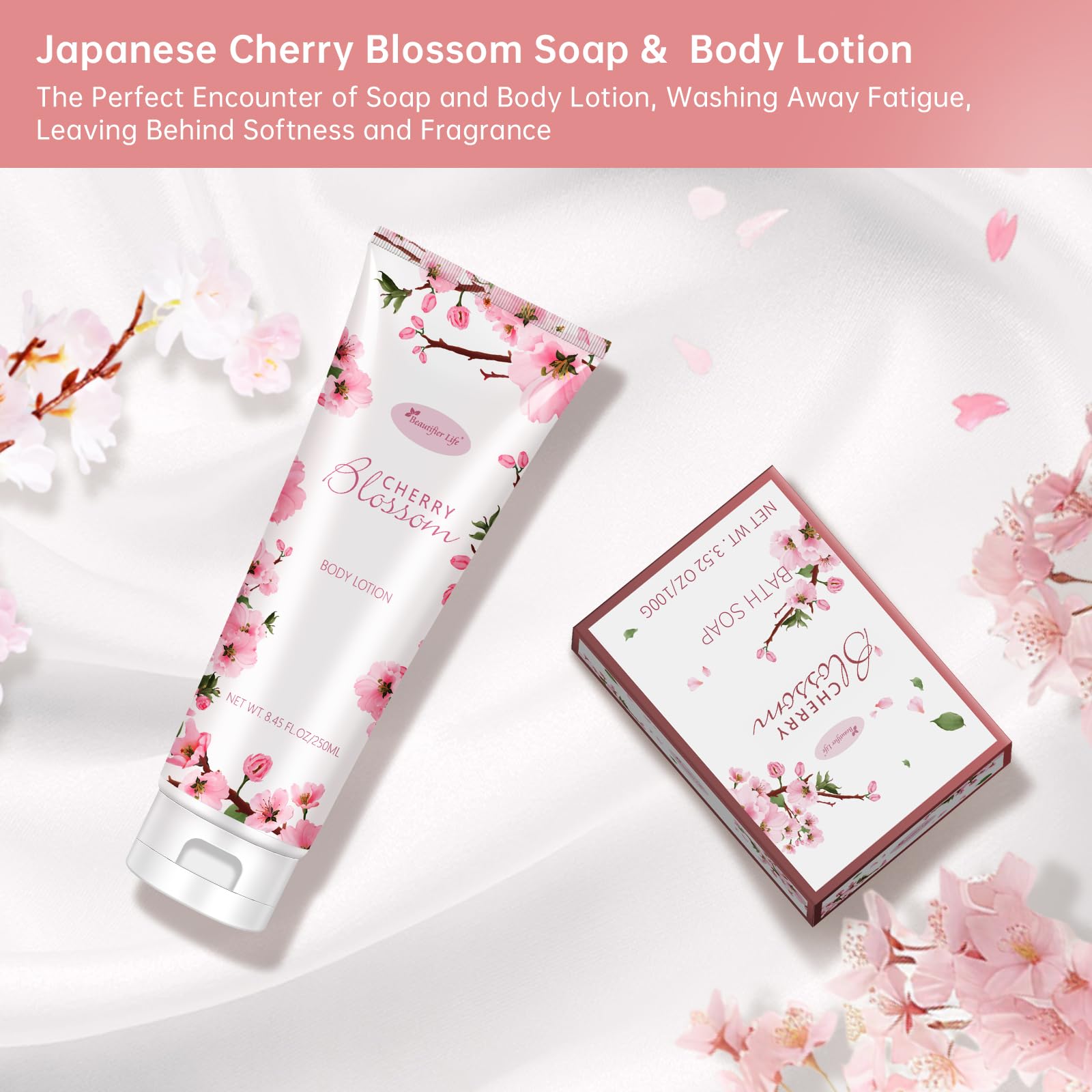 BBlove Japanese Cherry Blossom 7-Piece Bath & Body Gift Set | Luxury Home Spa for Women & Girls